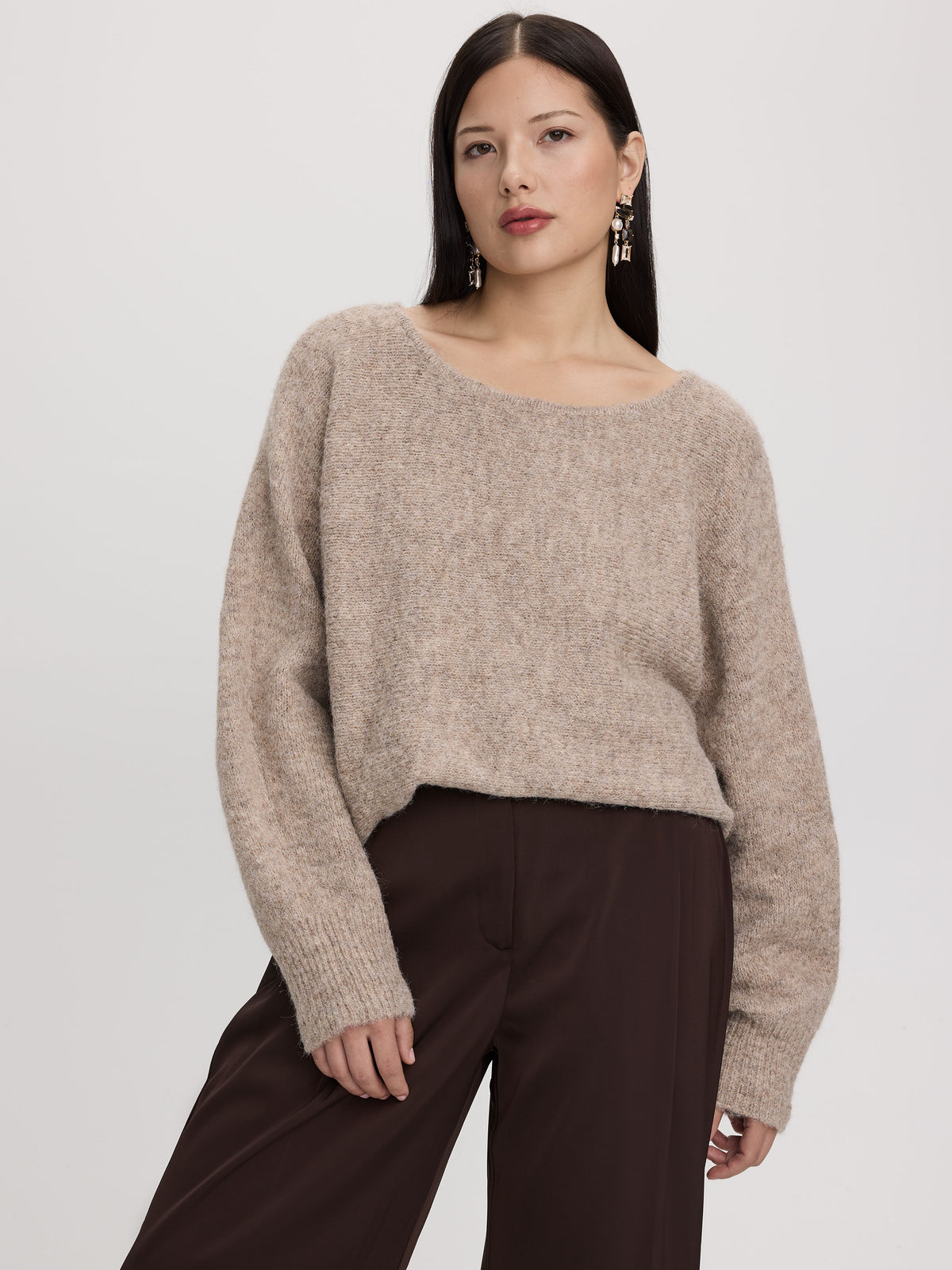 Long-Sleeve Boat-Neck Boxy Sweater