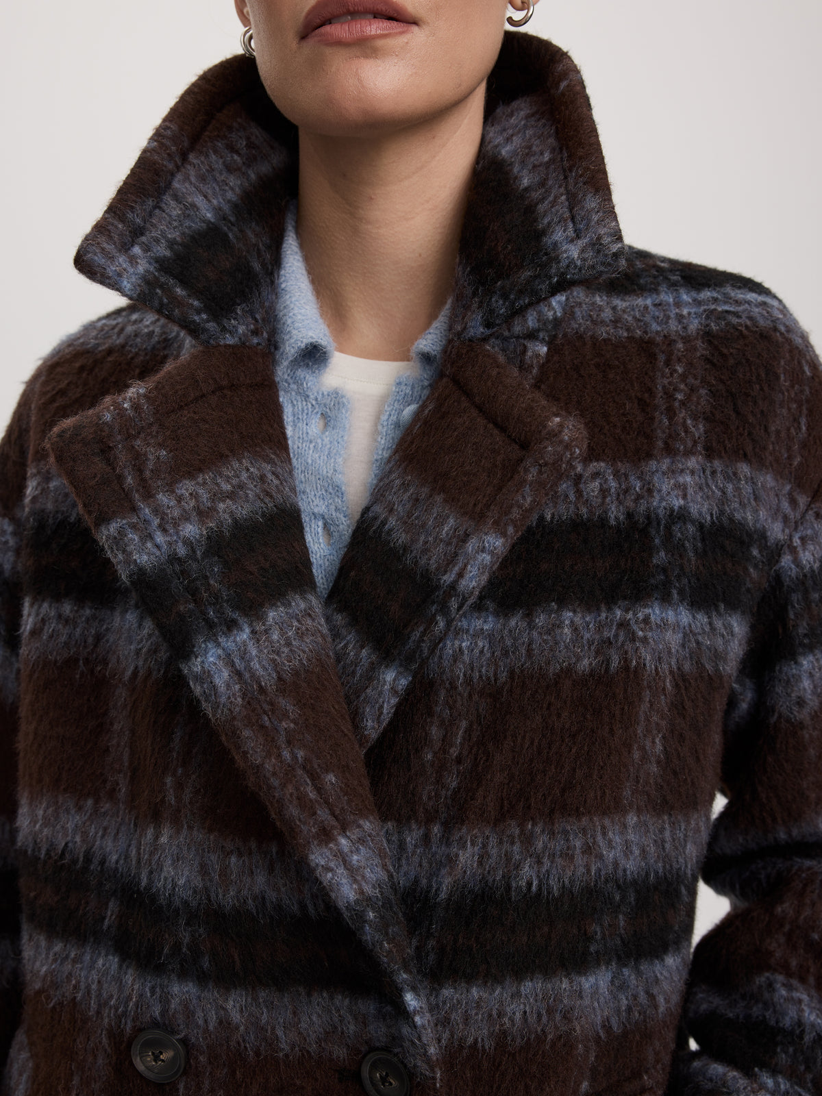 Oversized Double-Breasted Plaid Coat