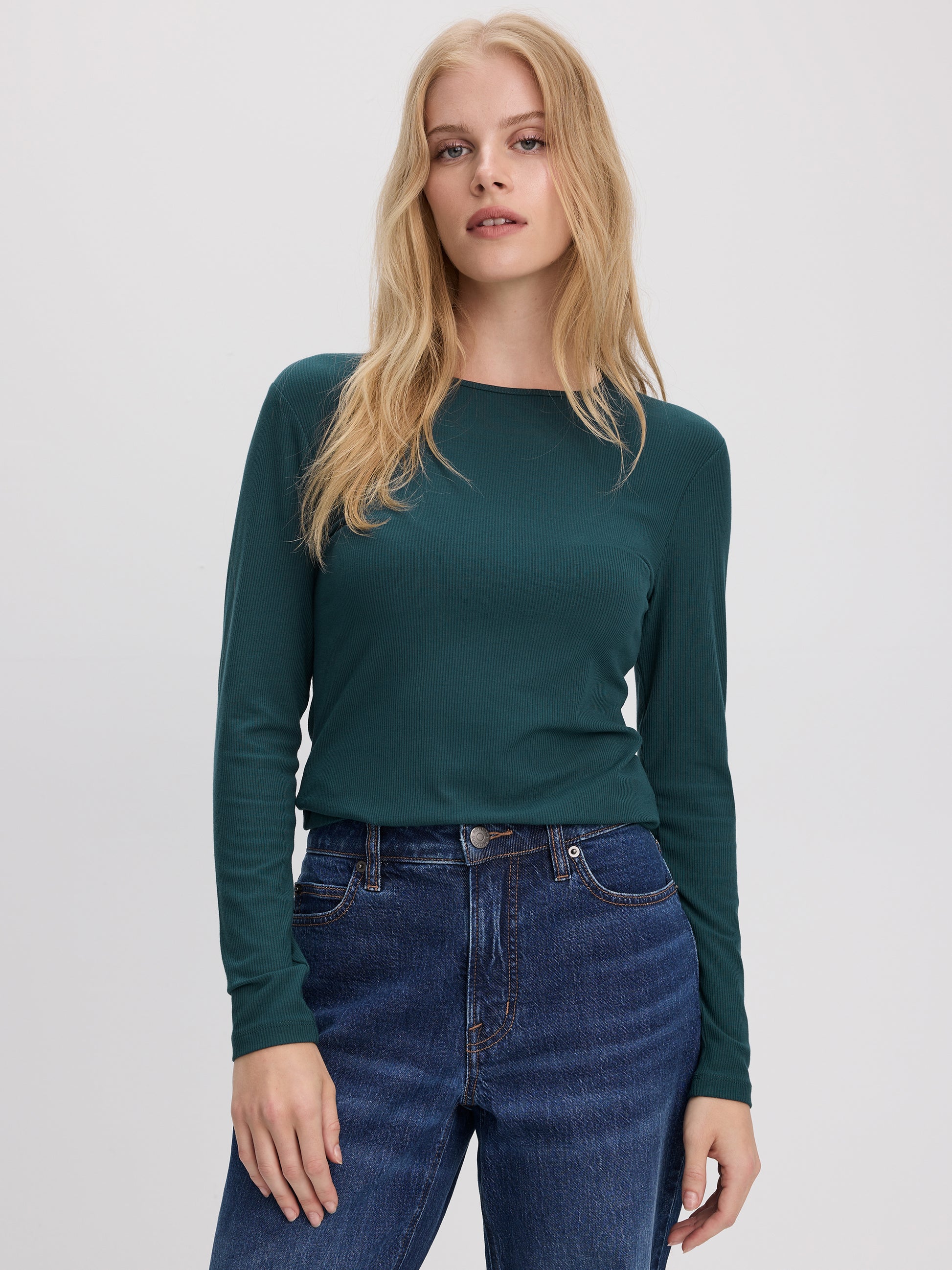 Long-Sleeve Crew-Neck Ribbed T-Shirt - R Essentials