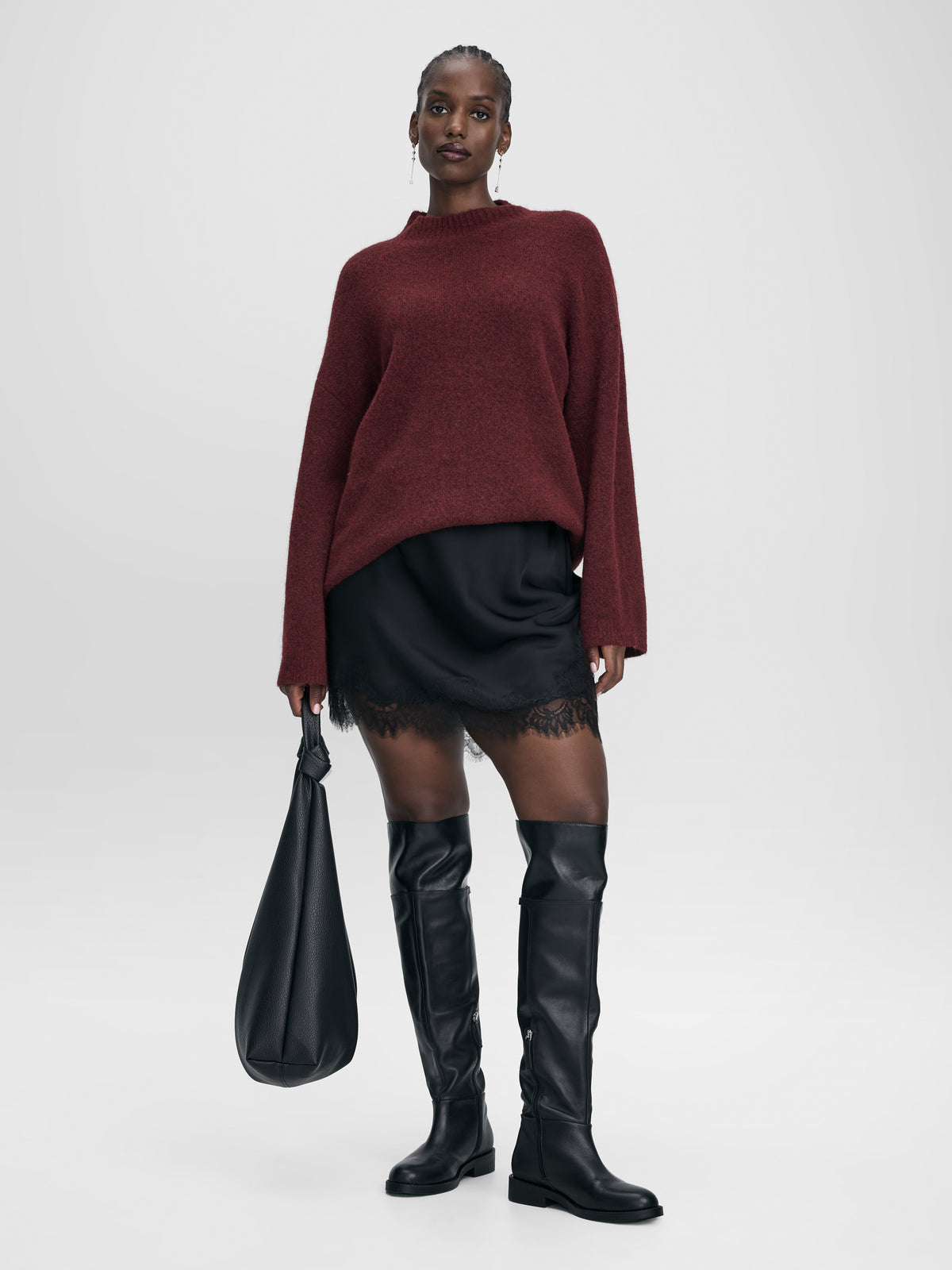 Satin Mini-Skirt with Lace Trim