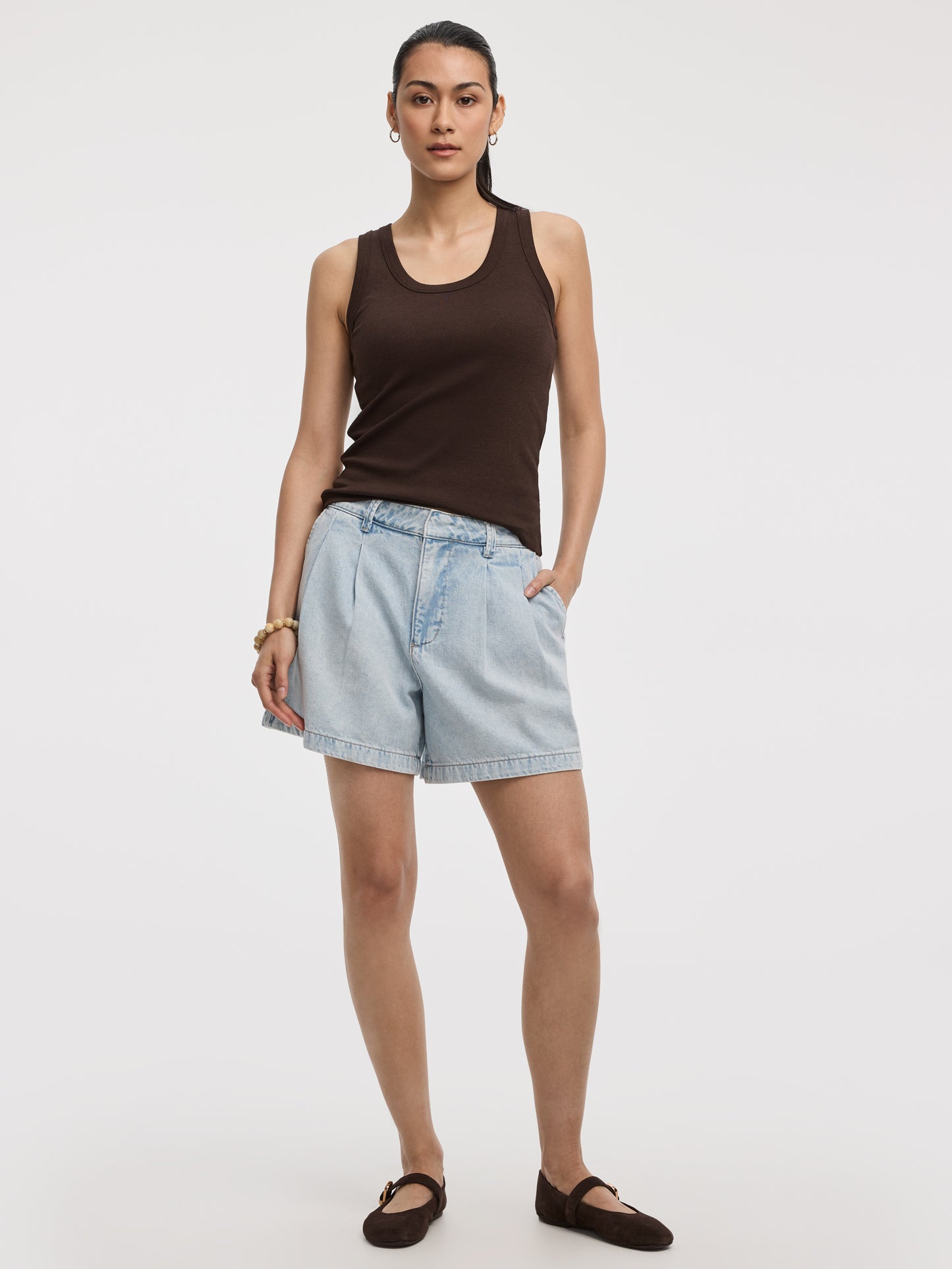 Short à plis en denim