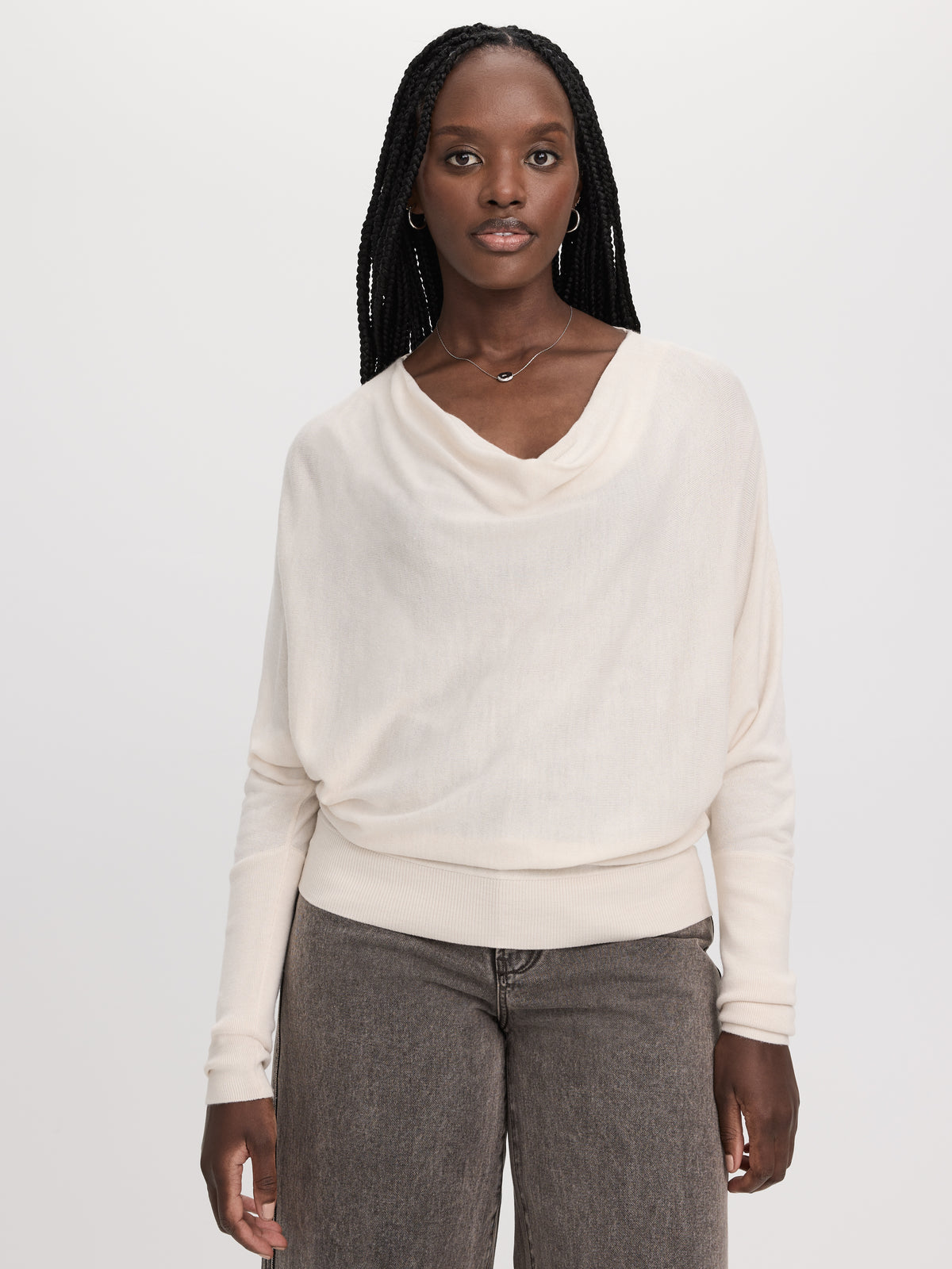 Long-Sleeve Cowl-Neck Loose Sweater