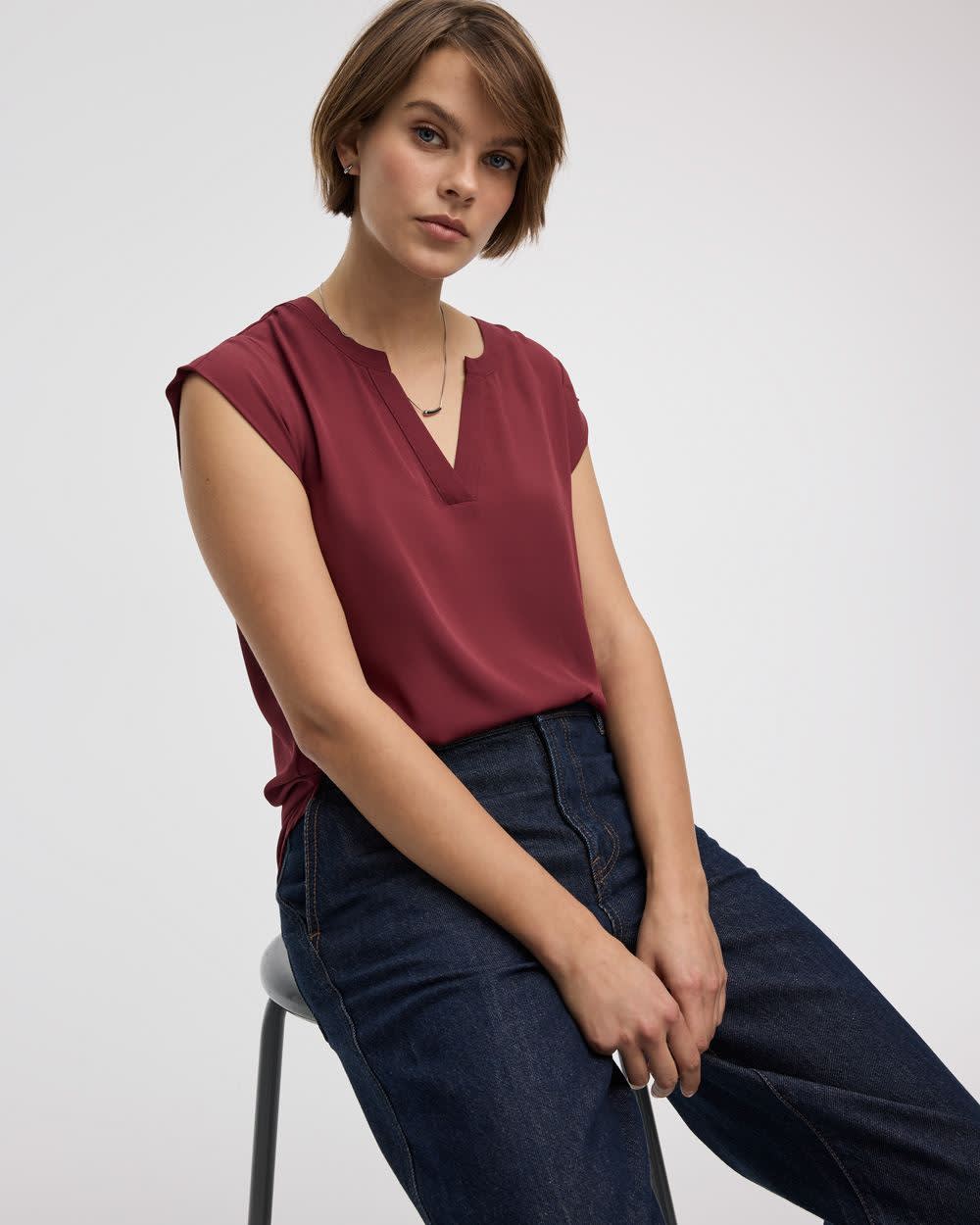 Cap Sleeve Split Neck Blouse - R Essentials | Regular | Reitmans Cap Sleeve Split Neck Blouse - R Essentials | Regular | Reitmans
