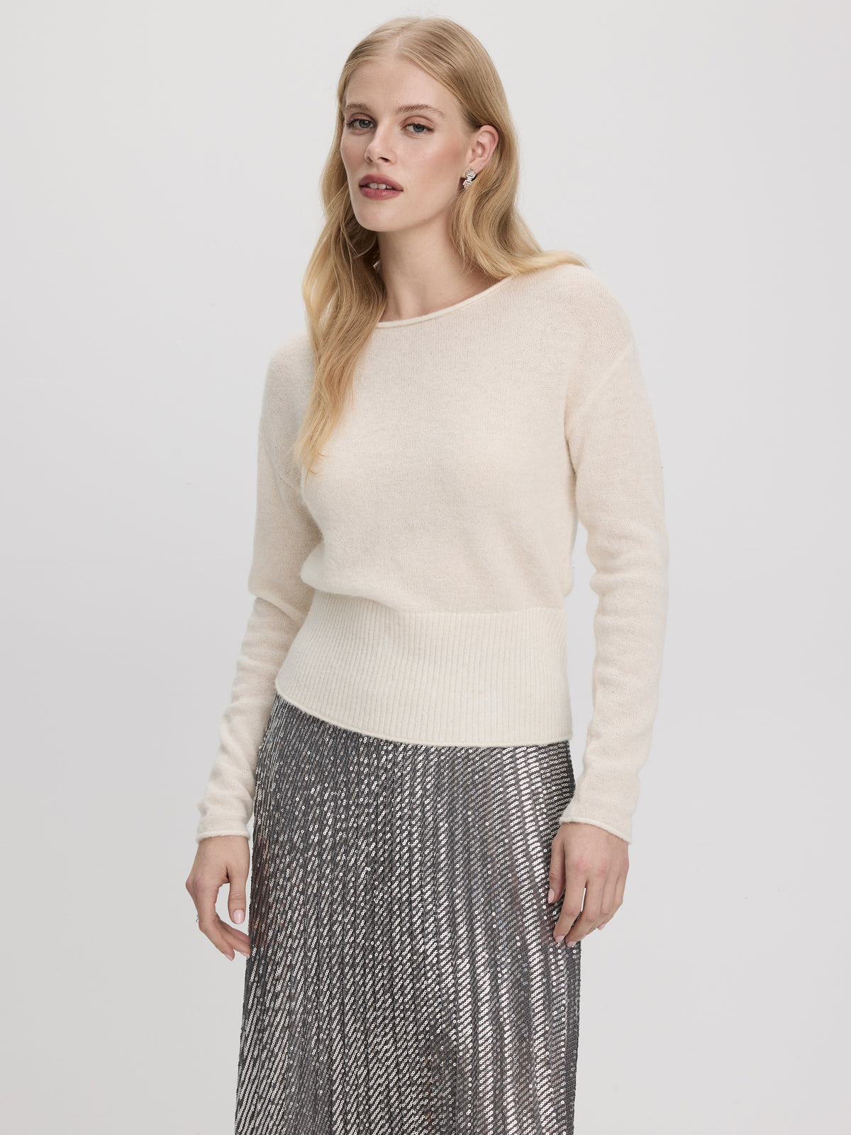 Long-Sleeve Boat-Neck Wool-Blend Sweater