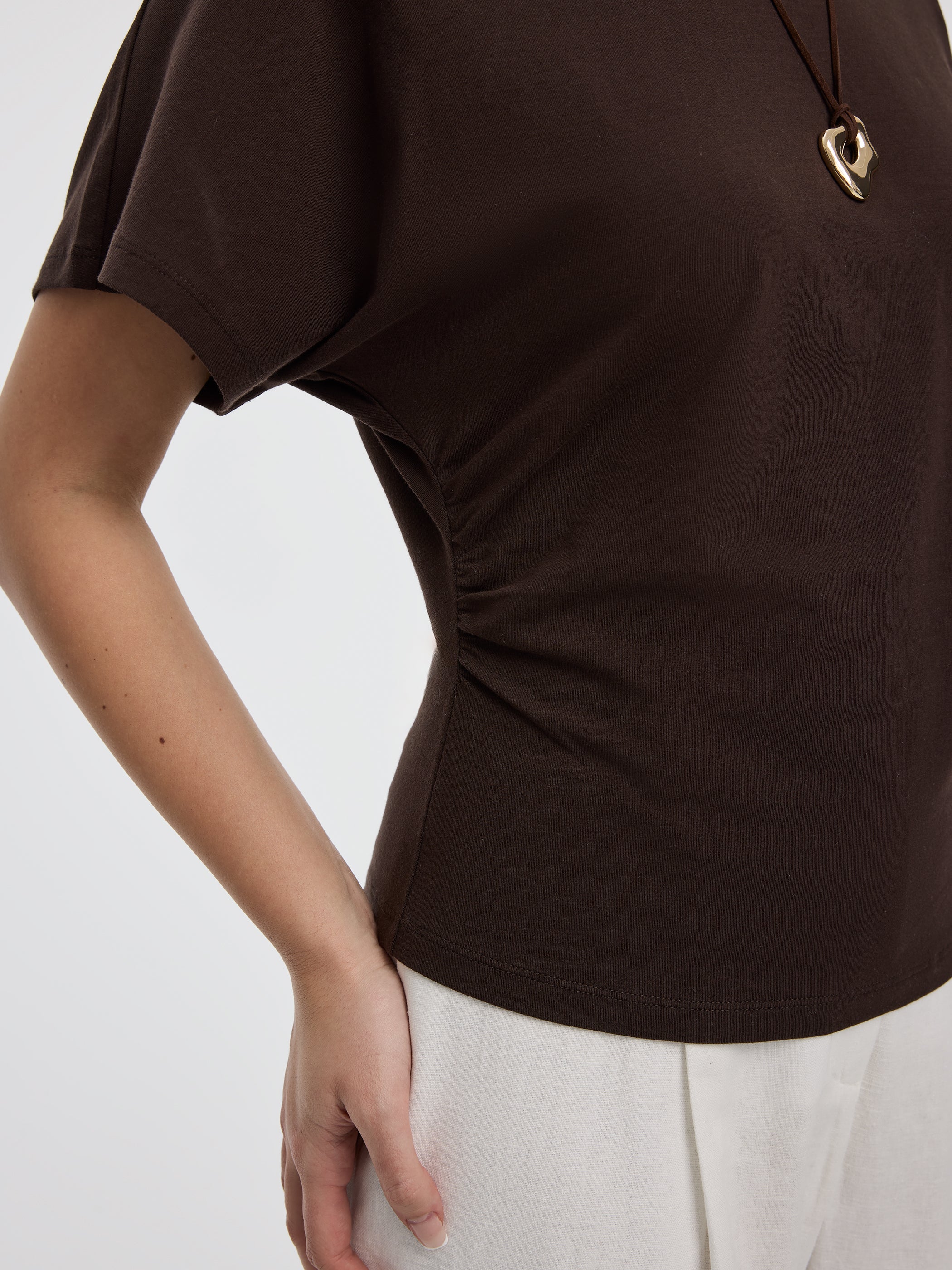 Short-Sleeve Crew-Neck Tee with Shirred Sides