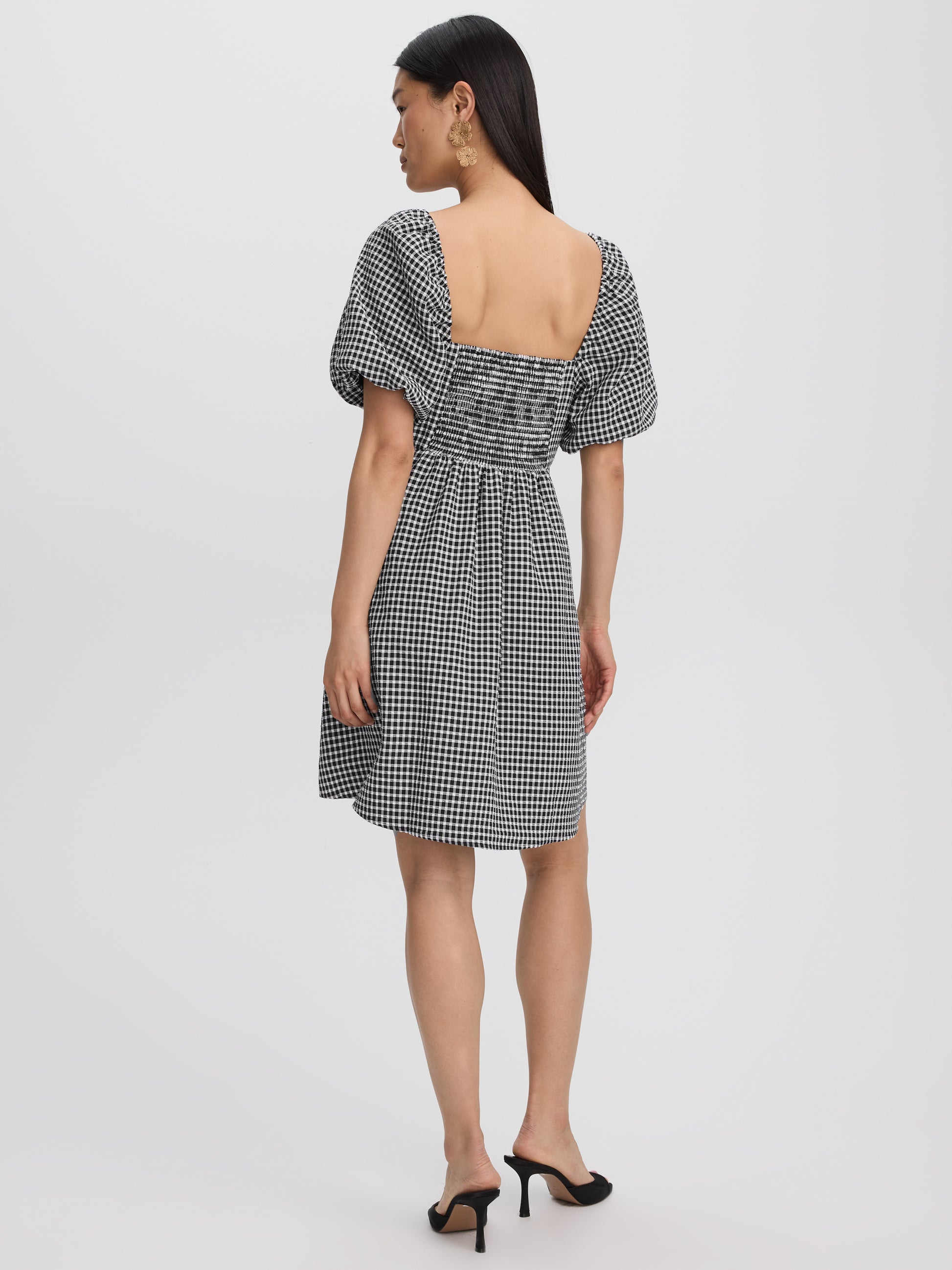 Short-Puffy-Sleeve Mini Dress with Sweetheart Neckline