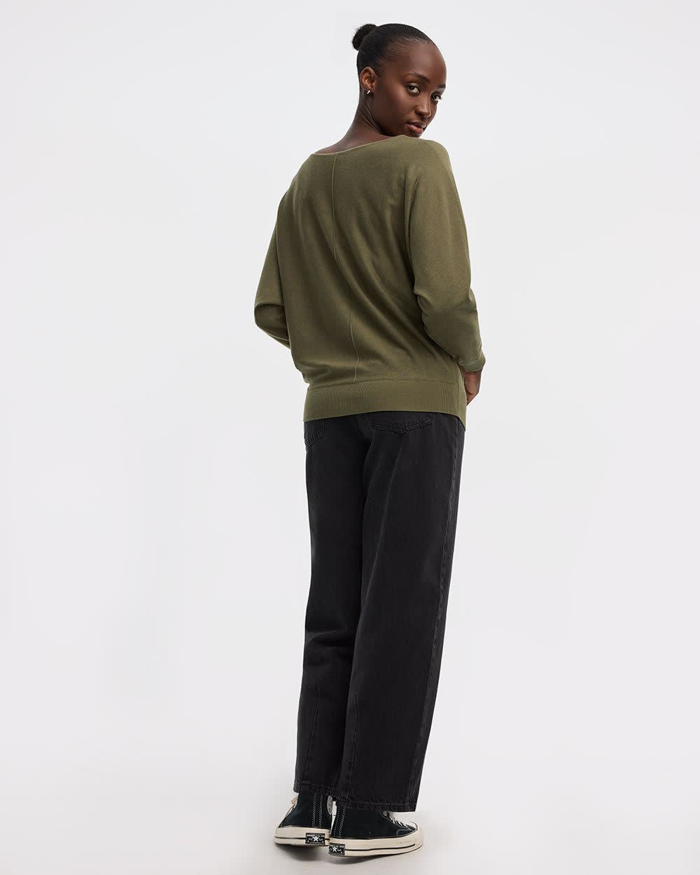 Merino-Blend Long-Sleeve Boat-Neck Sweater