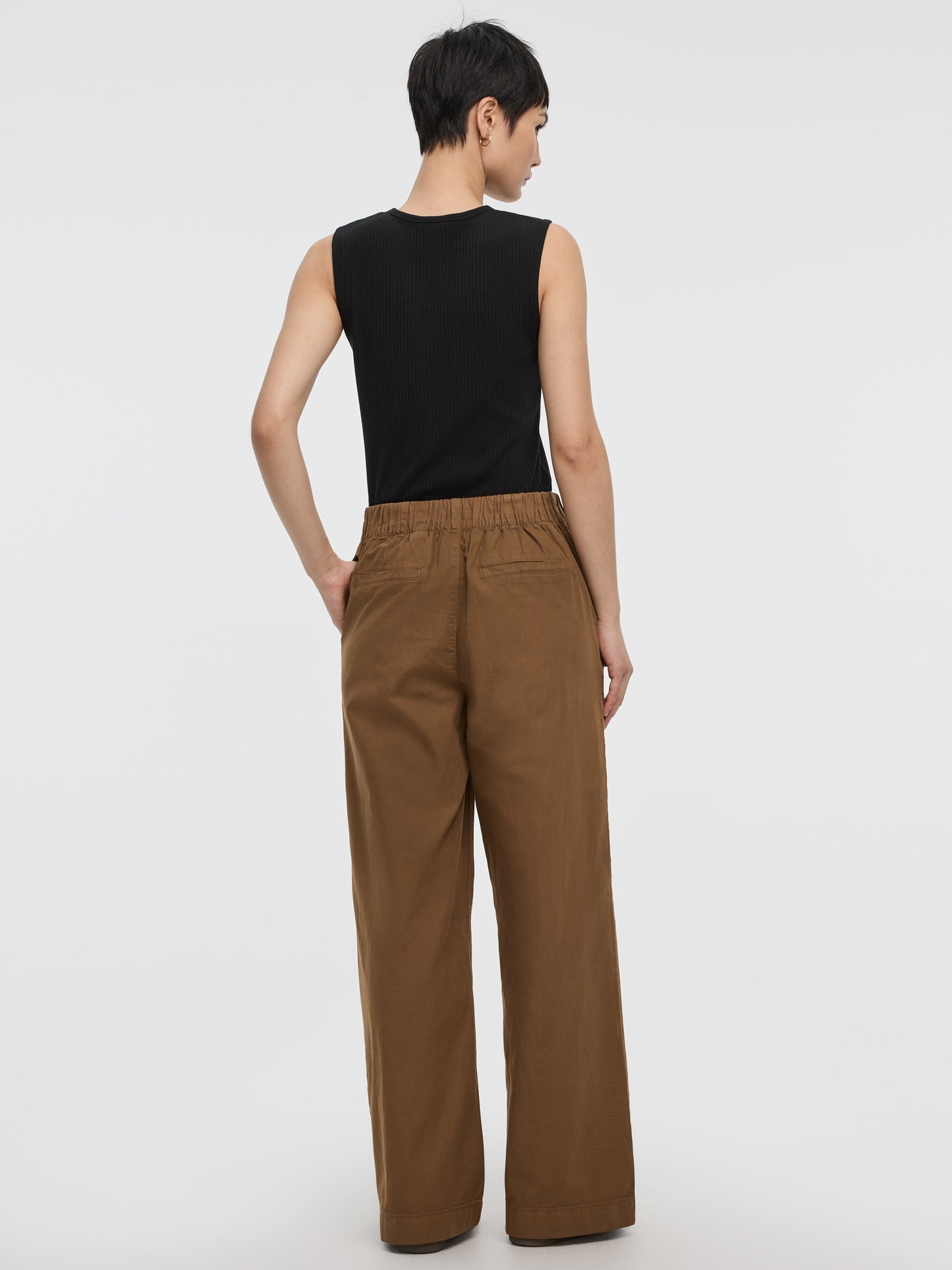 Pull-On High-Rise Linen-Blend Pant