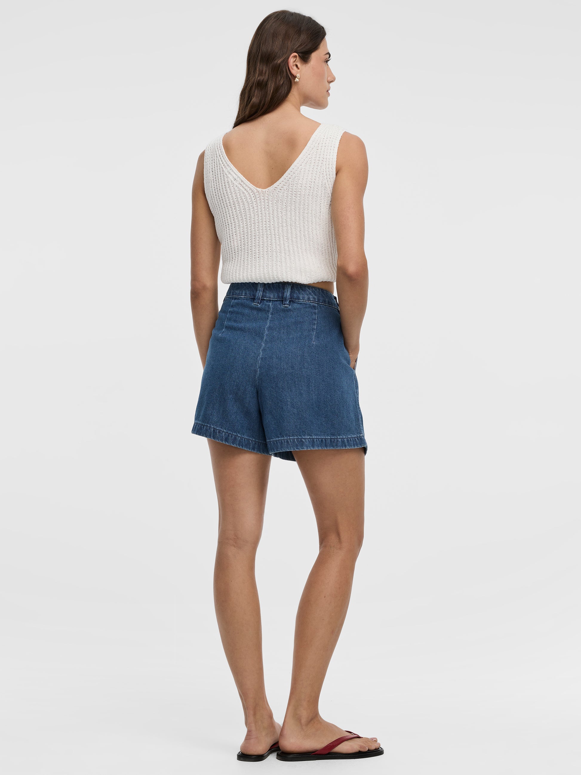 Pleated Denim Shorts