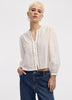 Puffy-Sleeve Split-Neck Blouse with Eyelet Trims