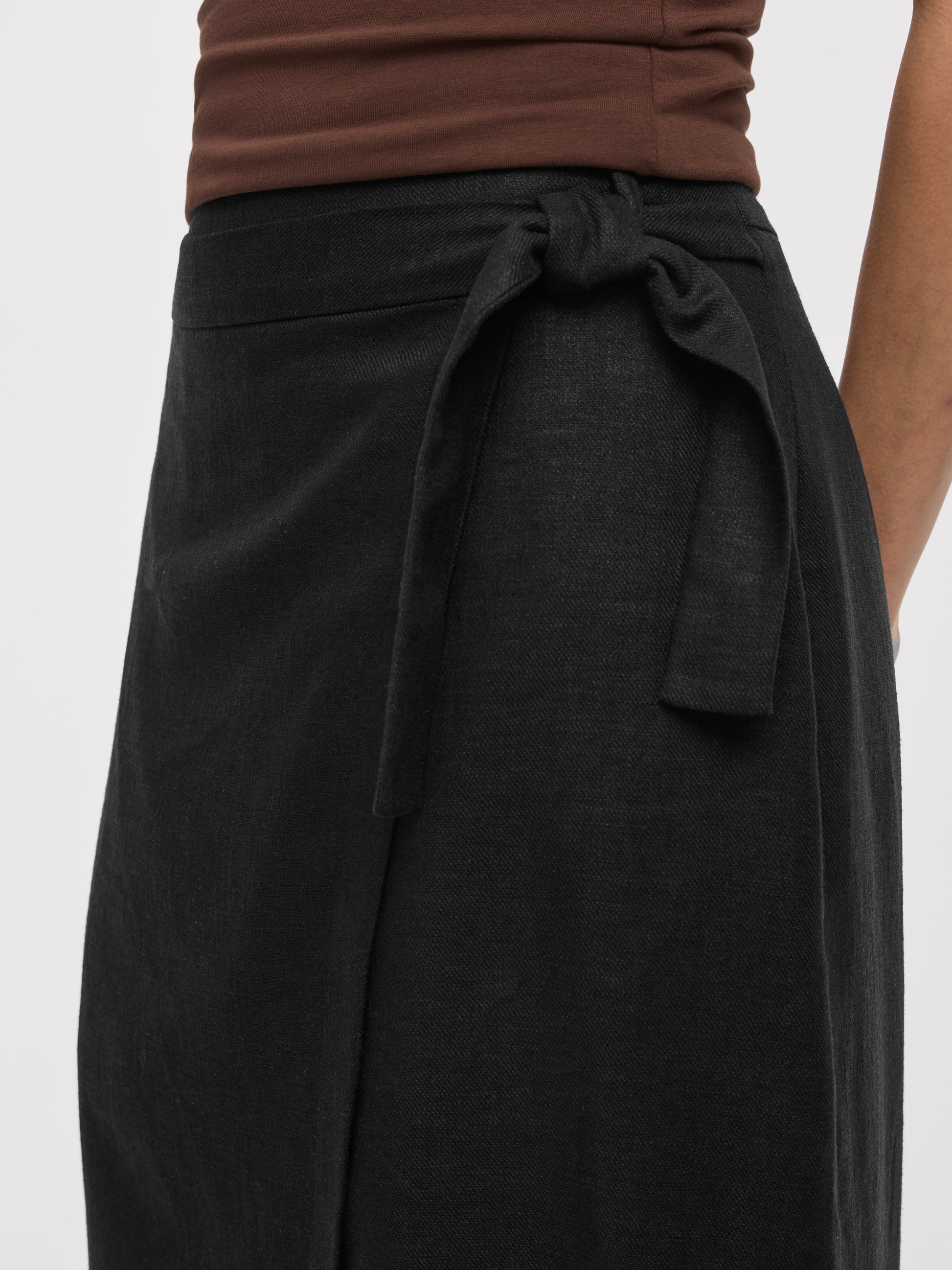 Linen-Blend Wrap Maxi Skirt