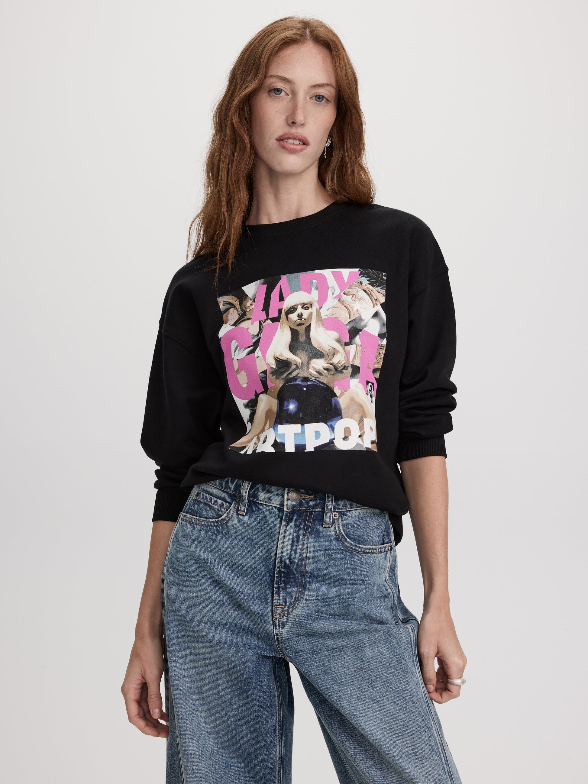 Long-Sleeve Crew-Neck Fleece Top with Print