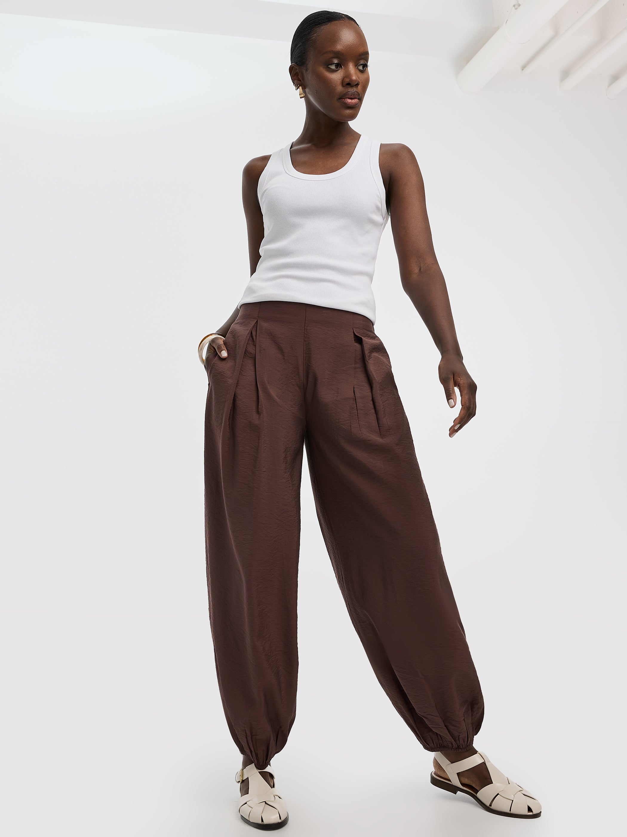 Balloon-Leg High-Rise Pull-On Pant