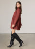 Chiffon Long-Sleeve Mock-Neck Mini Dress with Ruffles