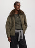 Faux Suede Bomber Jacket with Faux Leather Collar