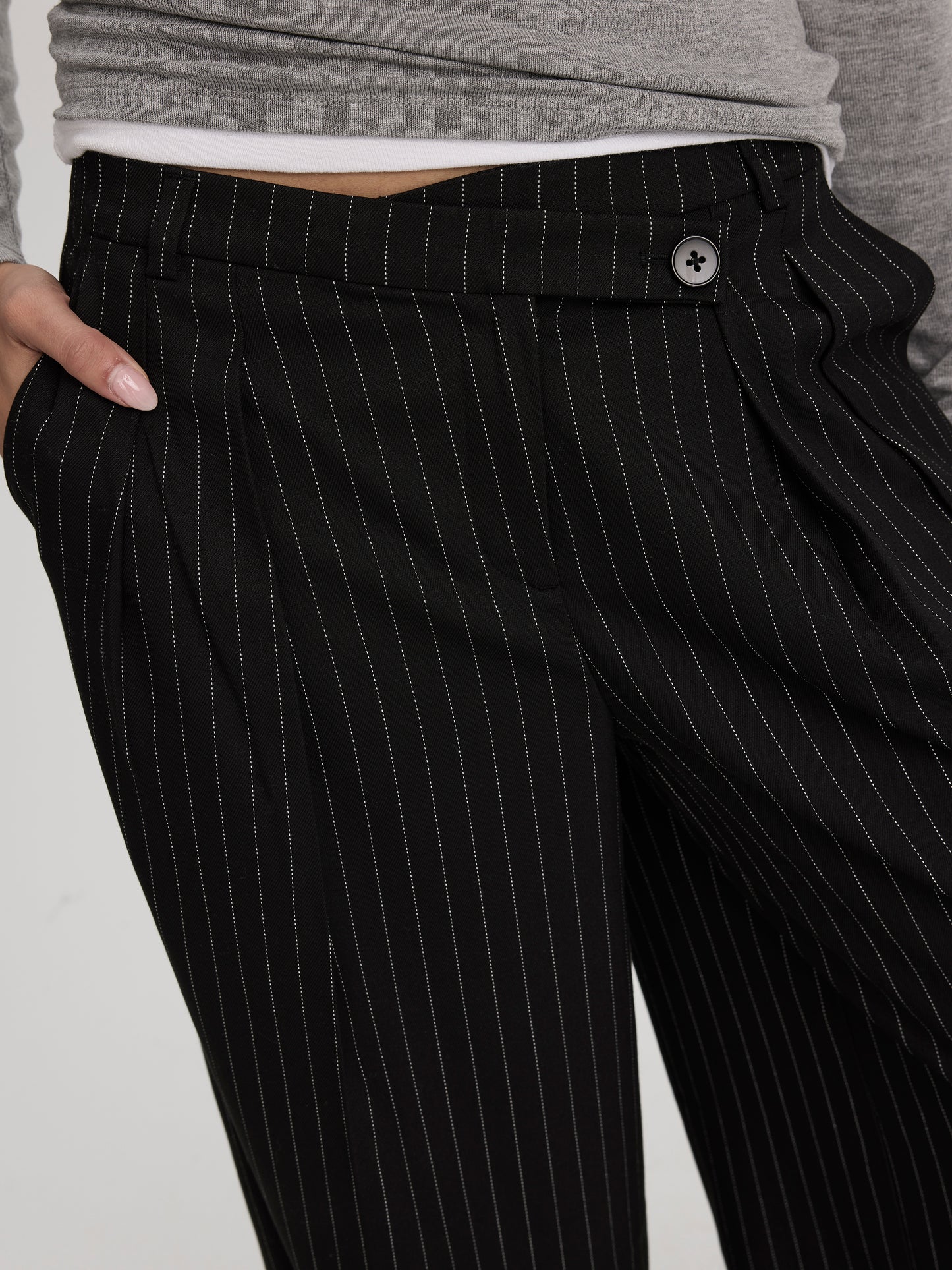 Wide-Leg Mid-Rise Pants with Asymmetrical Waist - The Timeless