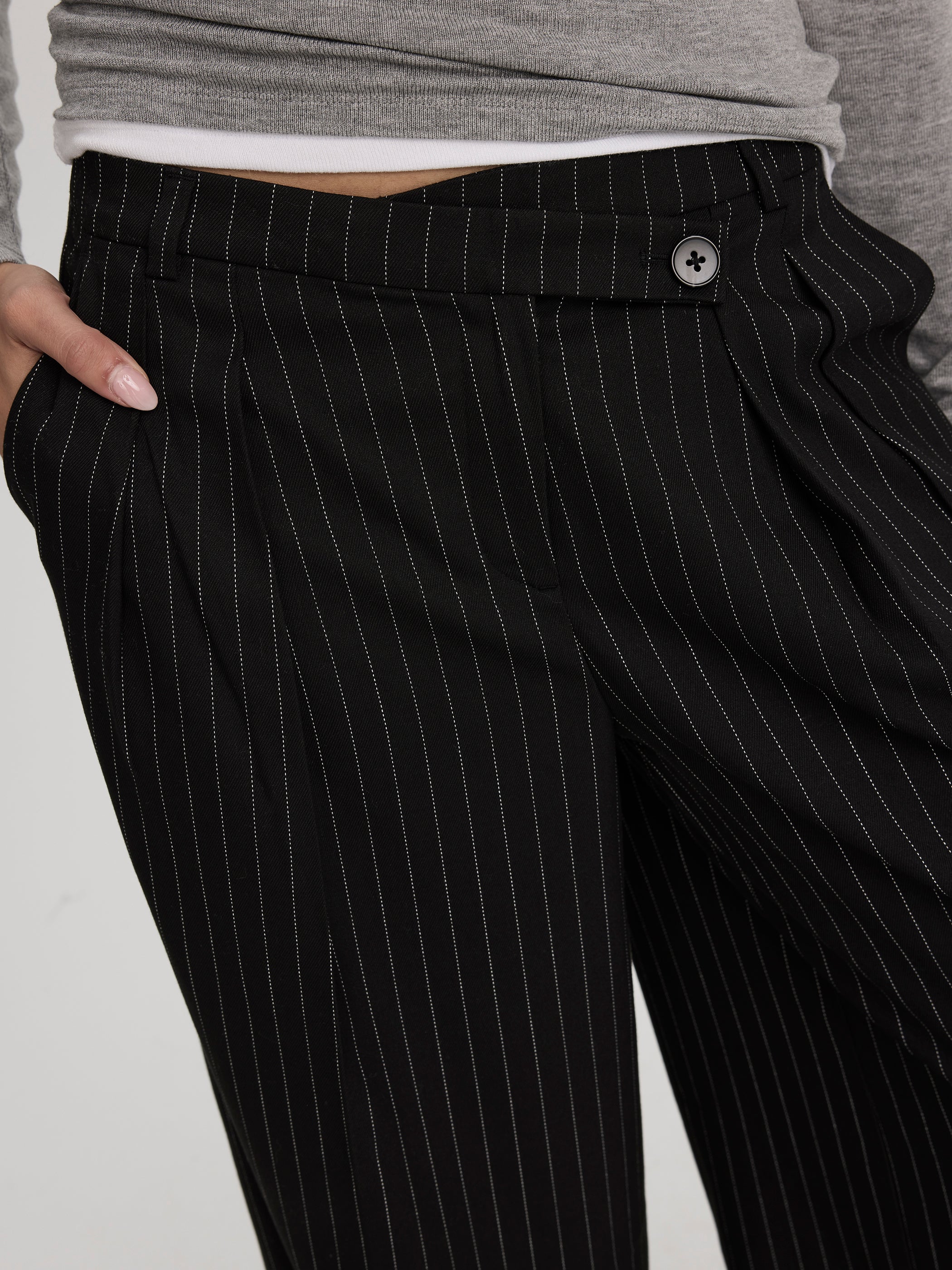 Wide-Leg Mid-Rise Pants with Asymmetrical Waist - The Timeless