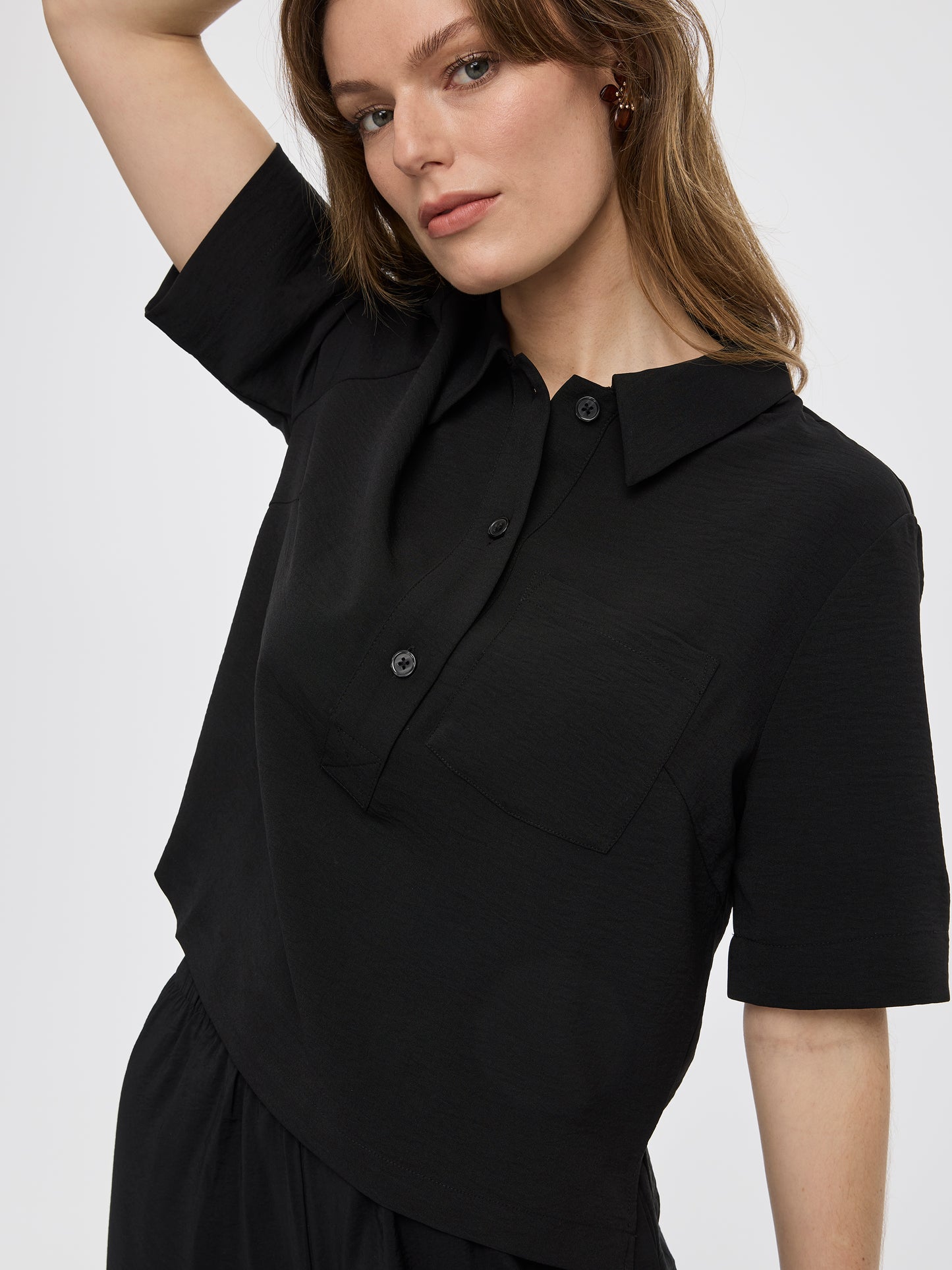 Short-Sleeve Blouse with Shirt Collar