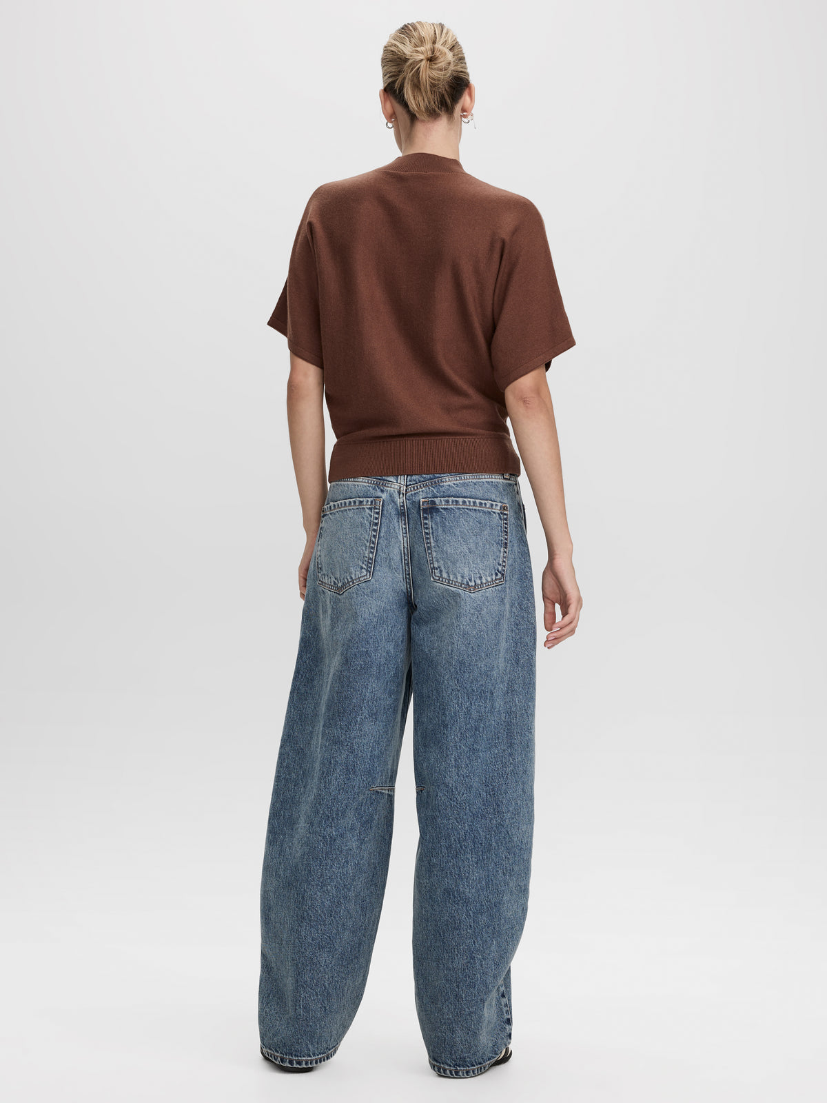 Merino-Blend Short-Sleeve Mock-Neck Sweater
