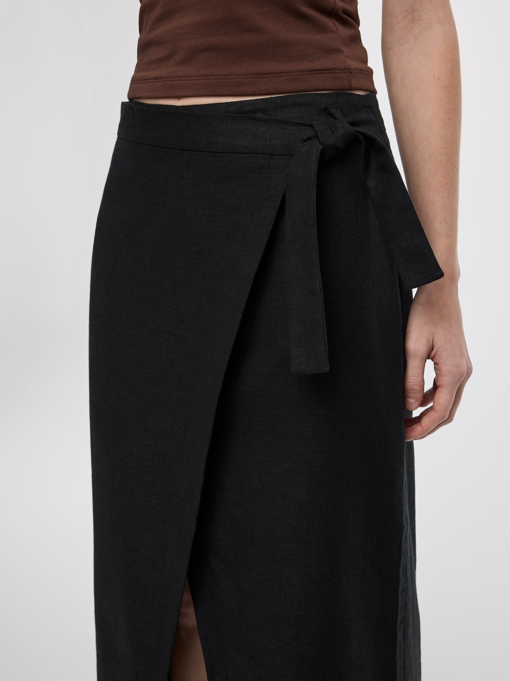 Linen-Blend Wrap Maxi Skirt
