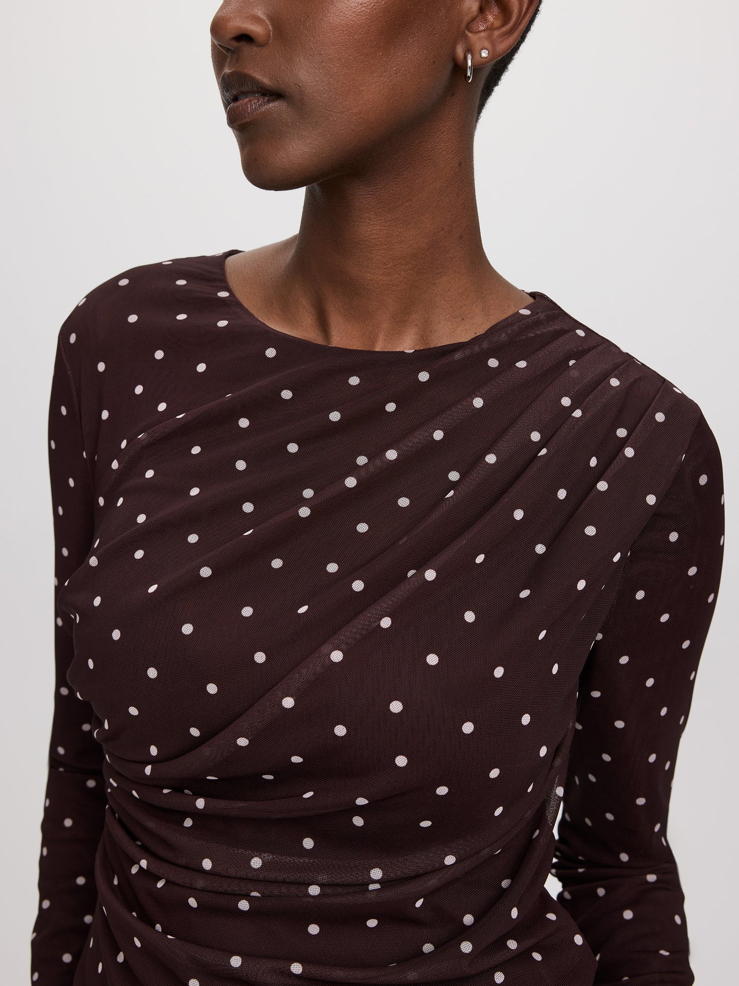 Long-Sleeve Crew-Neck Draped Top