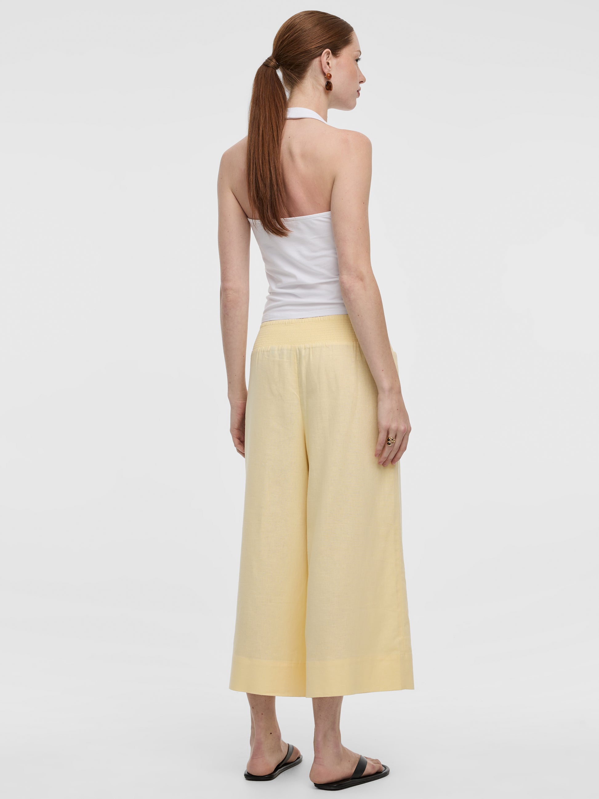 Cropped Wide-Leg Linen-Blend Pant