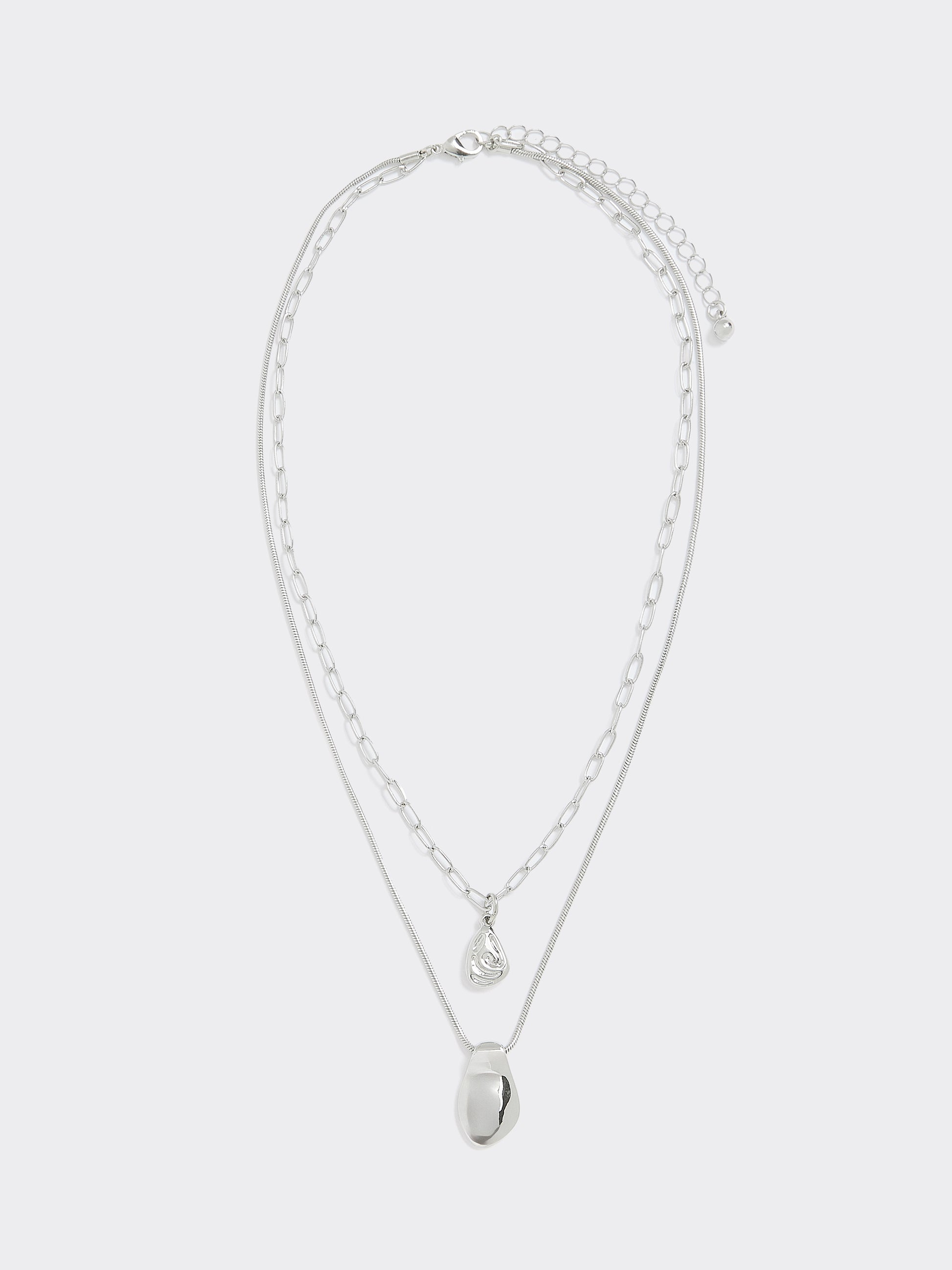 Double-Chain Short Necklace with Organic Pendant