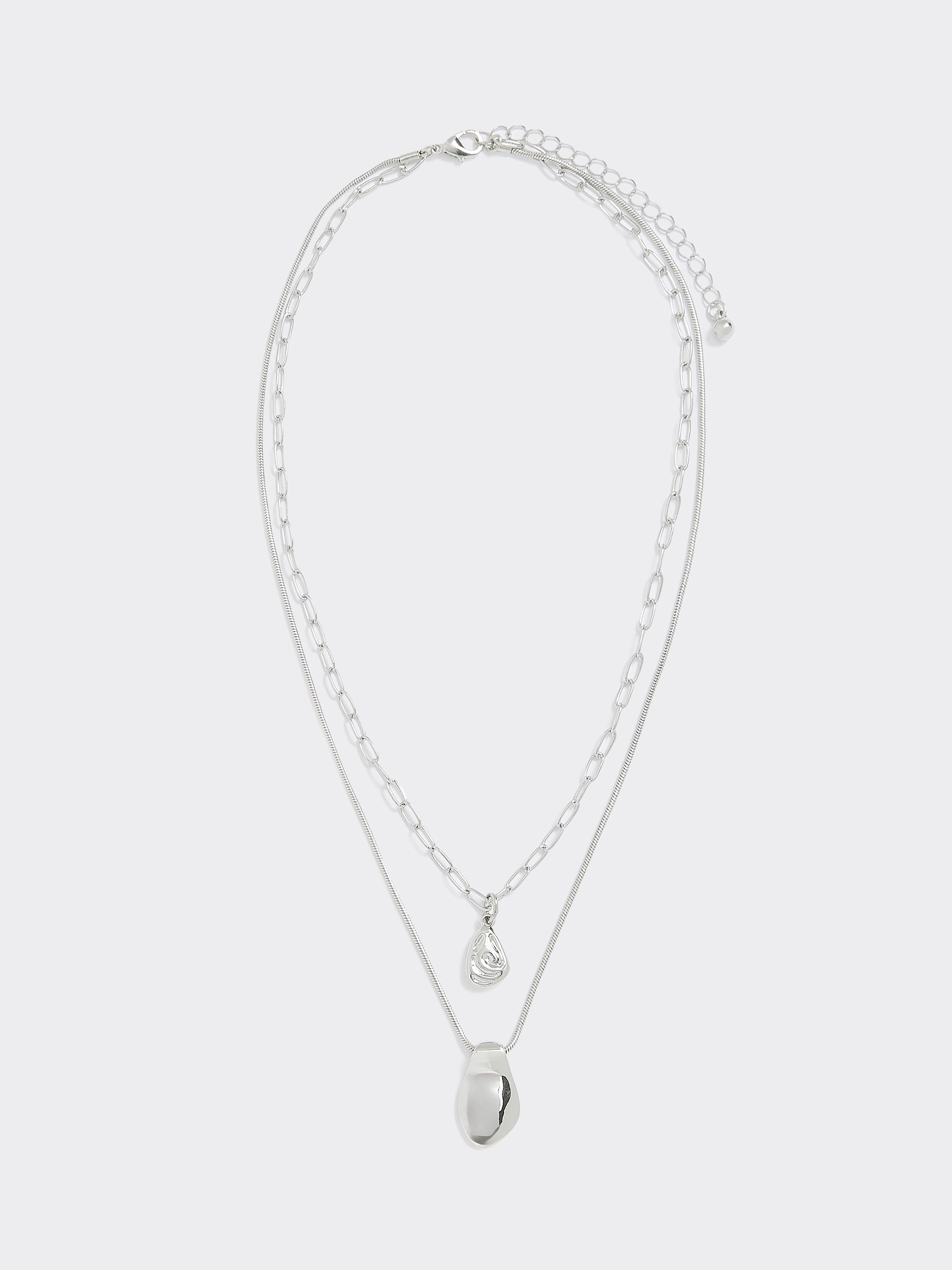 Double-Chain Short Necklace with Organic Pendant