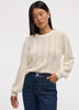 Long-Balloon-Sleeve Crew-Neck Pointelle Sweater