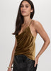 Sleeveless Draped-Neck Velvet Tank Top