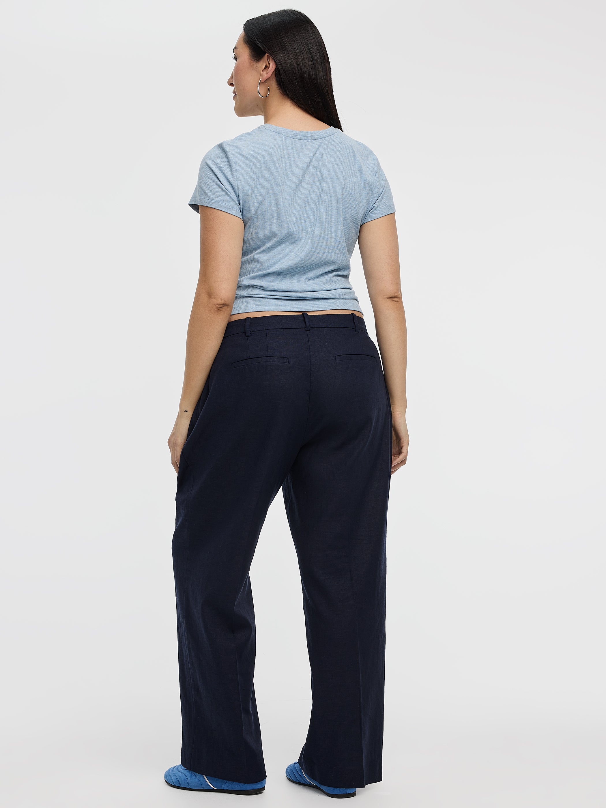 Pantalon en mélange de lin à jambe droite et taille haute - Coupe Courbes