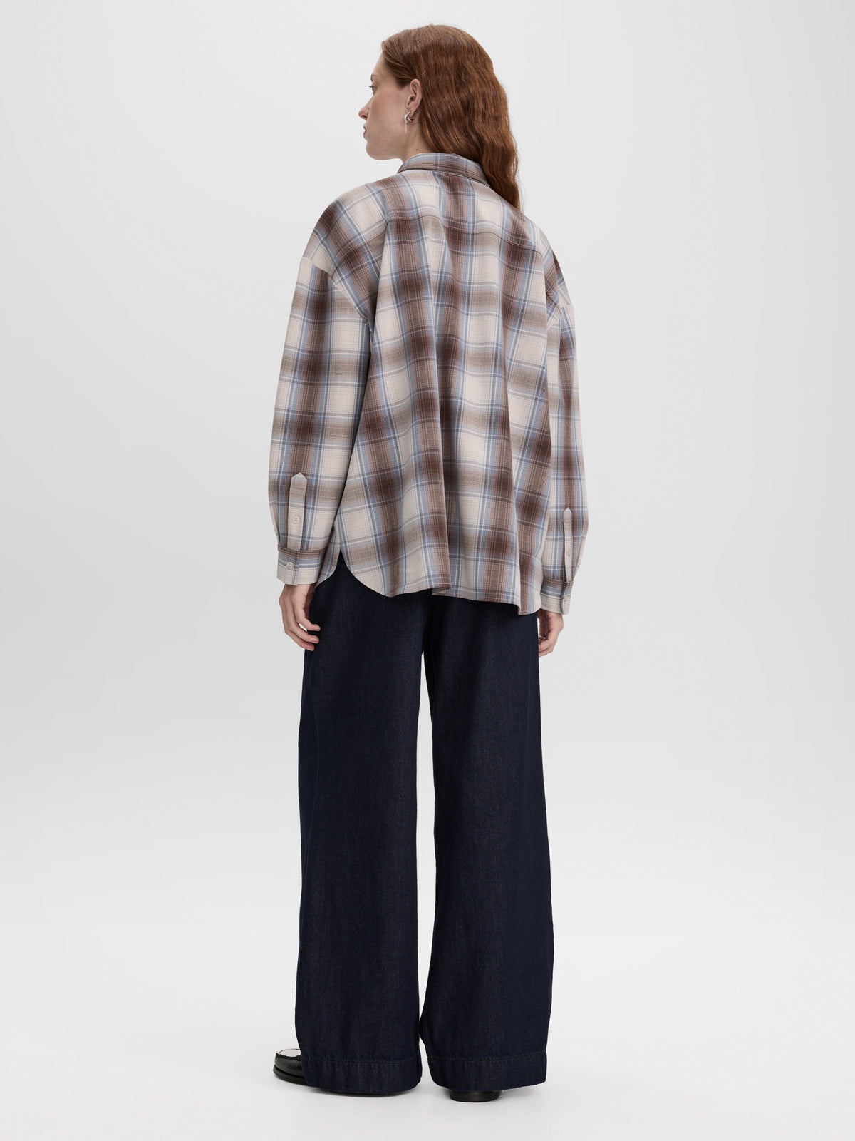 Loose Plaid Blouse with Pocket