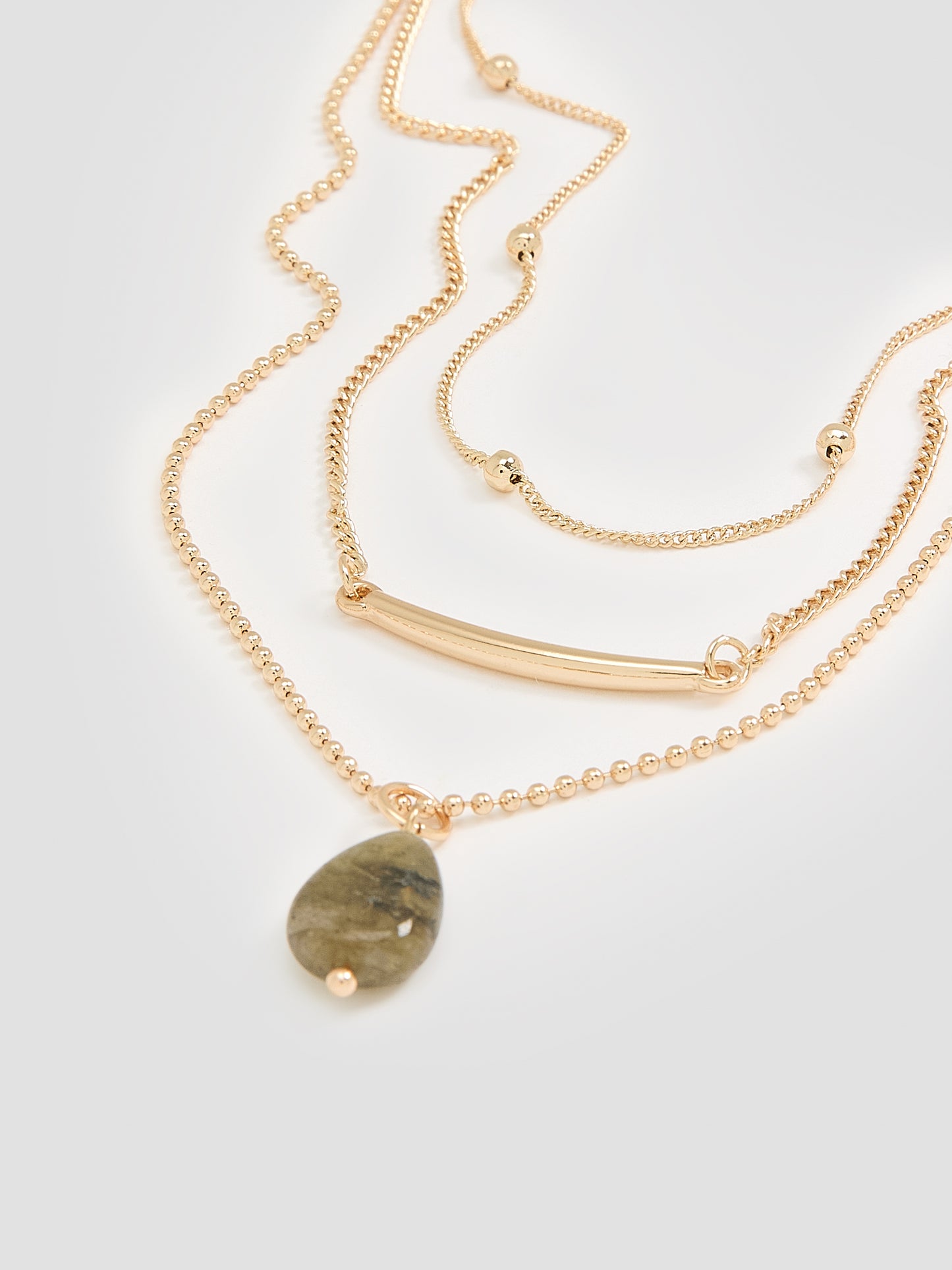 Triple-Chain Short Necklace with Stone Pendant
