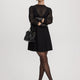 Long-Sleeve Fit-and-Flare Dress with Sheer Yoke