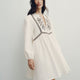 Long-Sleeve Split-Neck Swing Dress