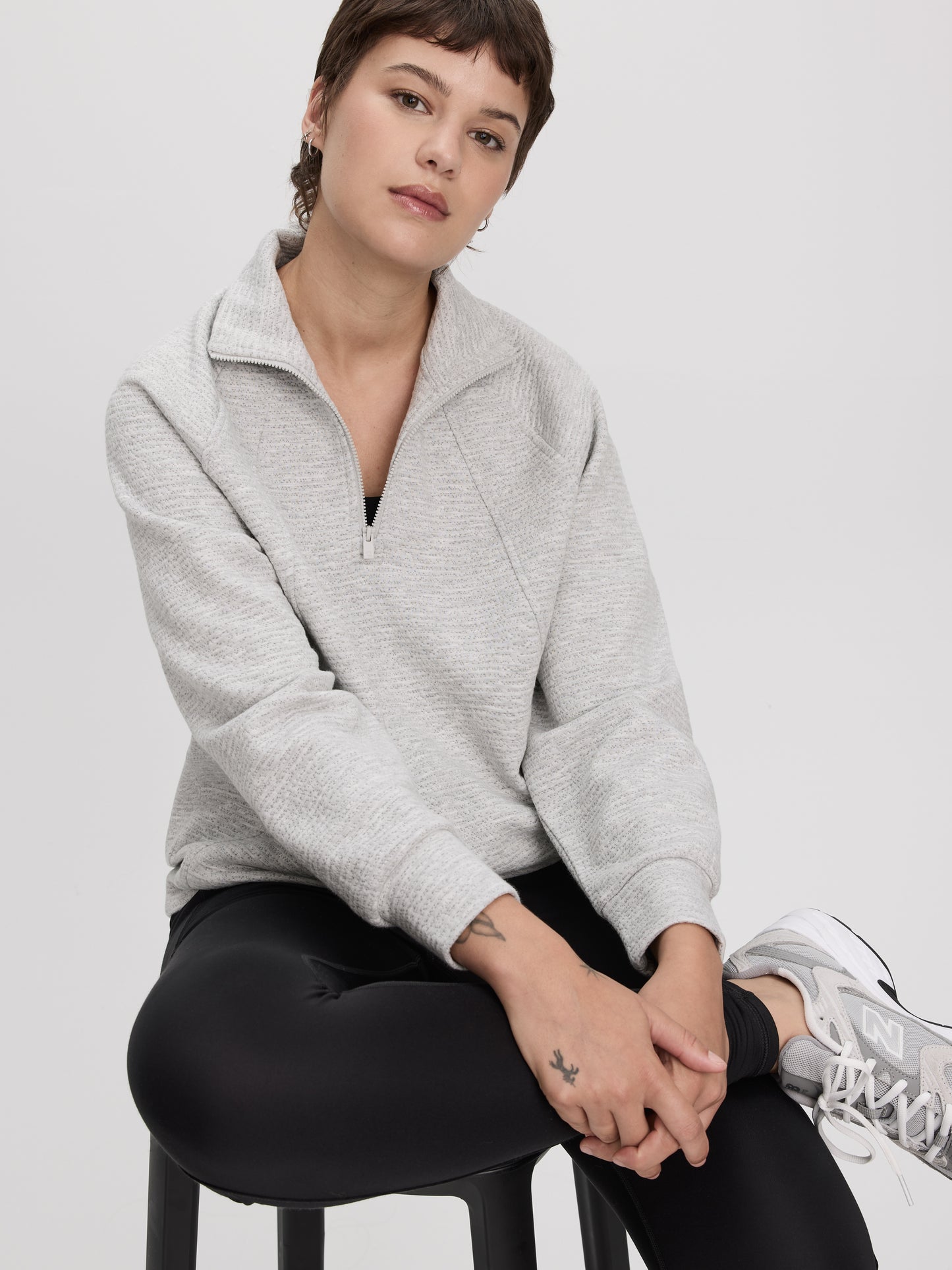 Long-Sleeve Half-Zip Mock-Neck Textured Top
