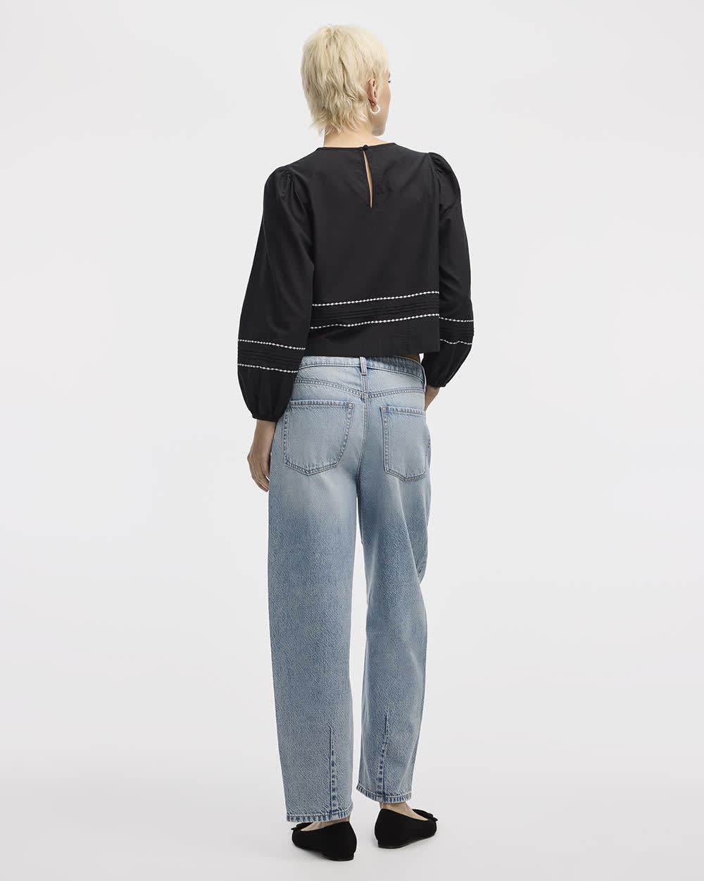 Long-Puffy-Sleeve Crew-Neck Blouse