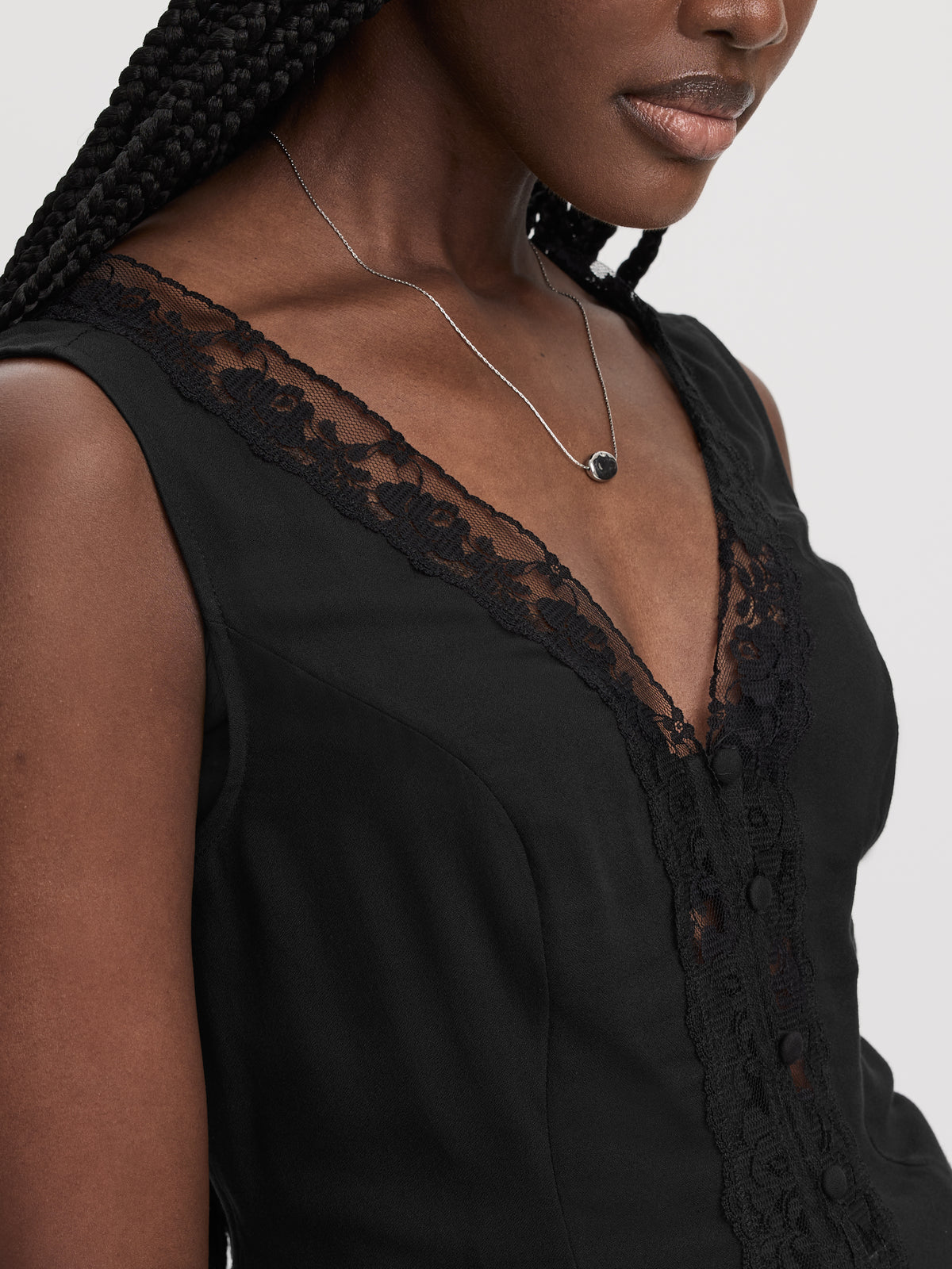 Sleeveless Blouse with Lace Trim