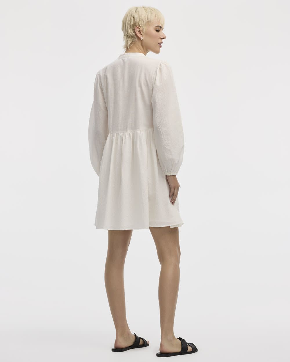 Long-Sleeve Split-Neck Swing Dress