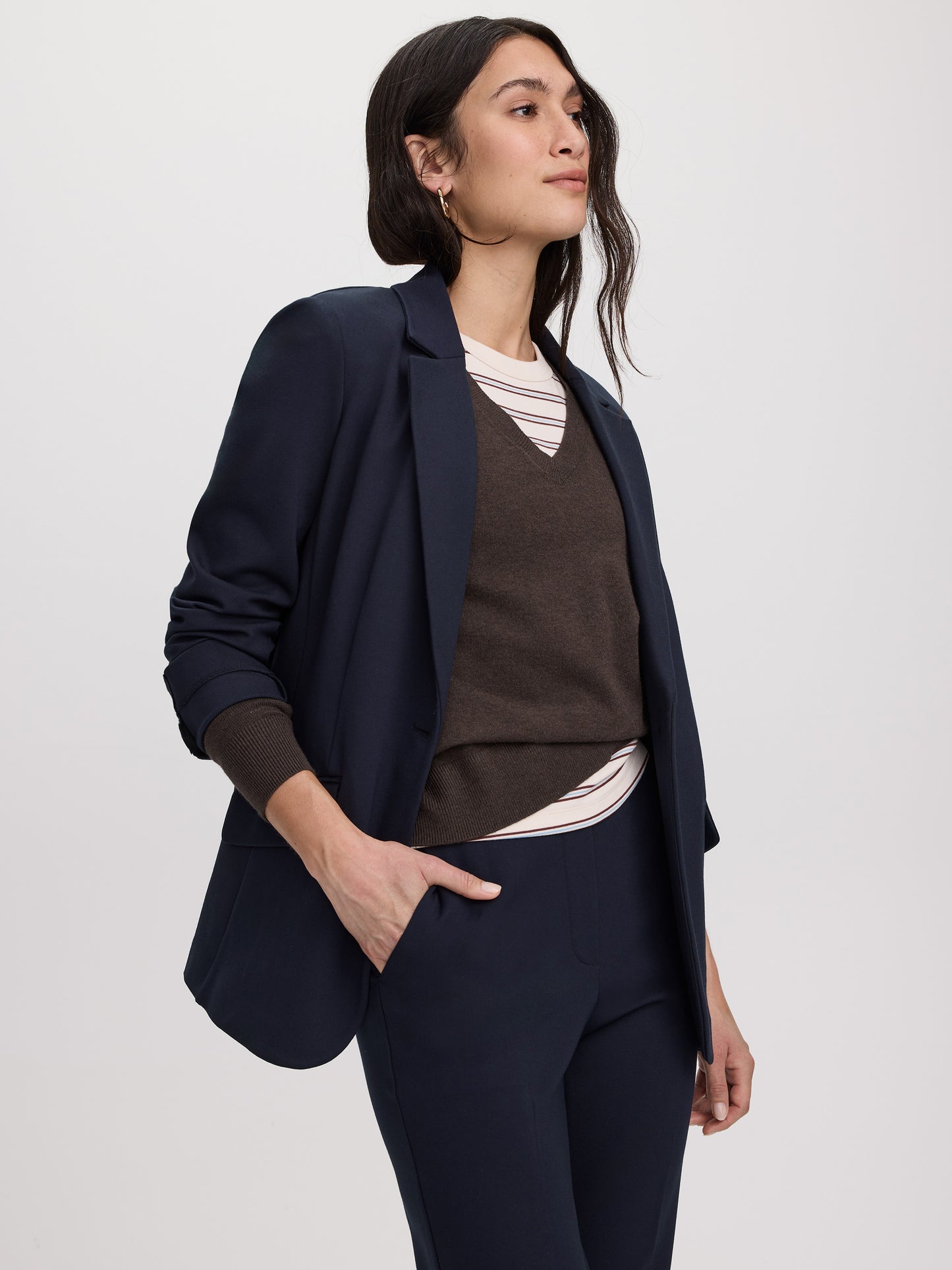 Fitted One-Button Knit Blazer - The Modern Stretch (R)