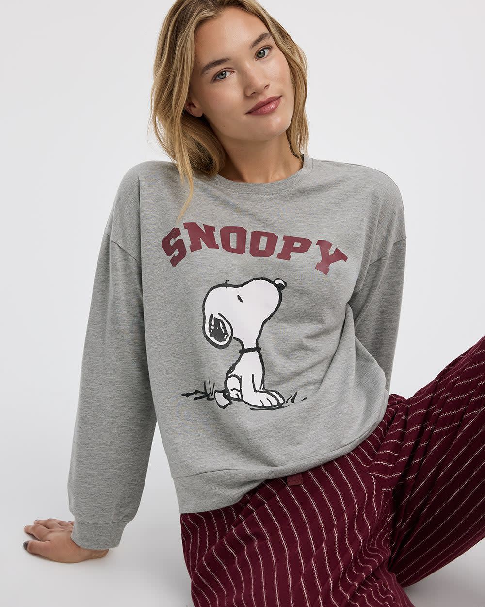 Pull de pyjama Snoopy à manches longues et col rond