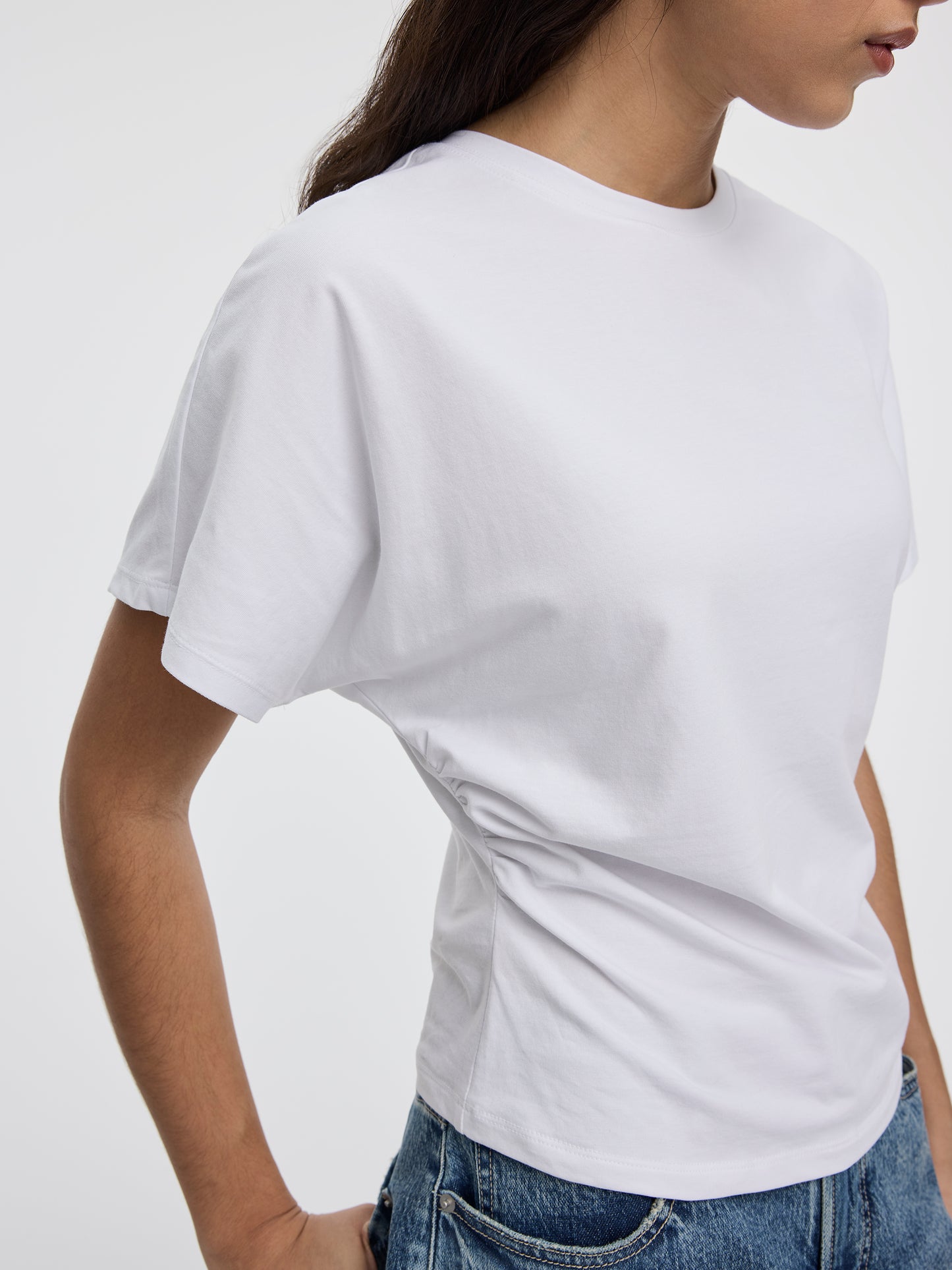 Short-Sleeve Crew-Neck Tee with Shirred Sides