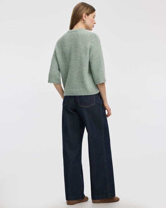 Elbow-Sleeve Crew-Neck Loose Sweater
