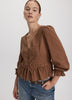 Long-Sleeve V-Neck Blouse with Lace Trims