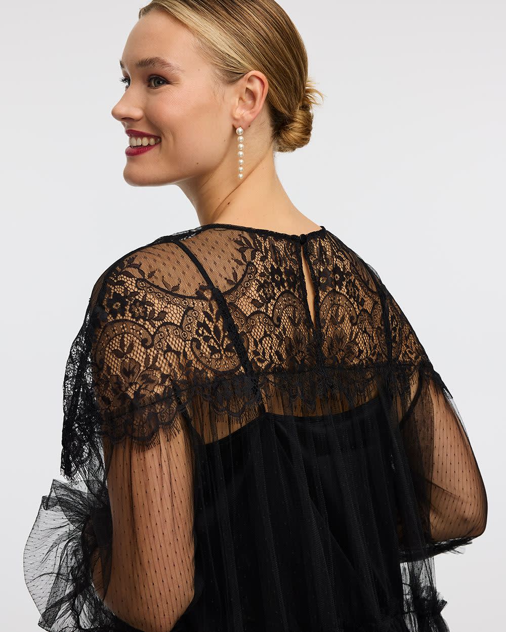 Mini-robe ballon en tulle à manches longues