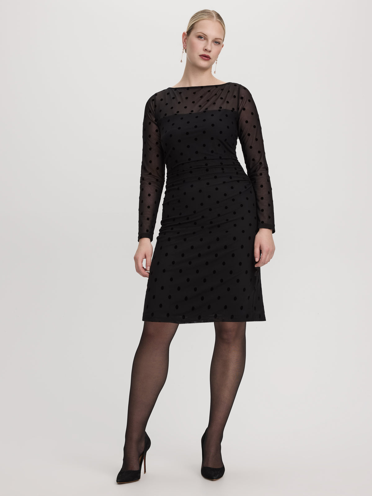 Long-Sleeve Bodycon Dress with Burnout Pattern