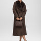 Wool-Blend Long Jacket with Sash and Removable Faux Fur