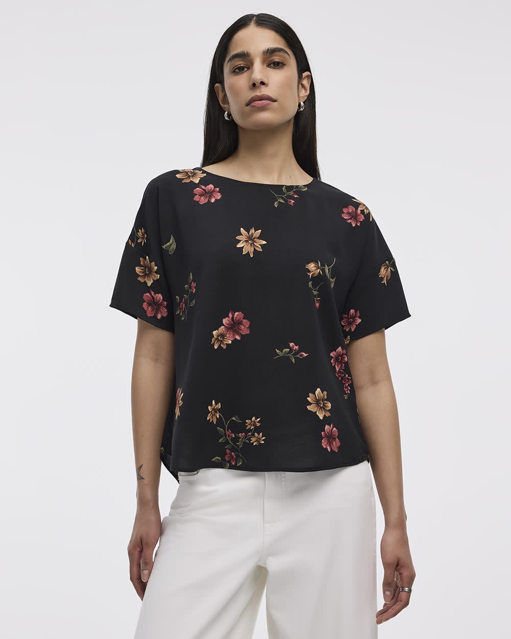 Short-Sleeve Crew-Neck T-Shirt Blouse