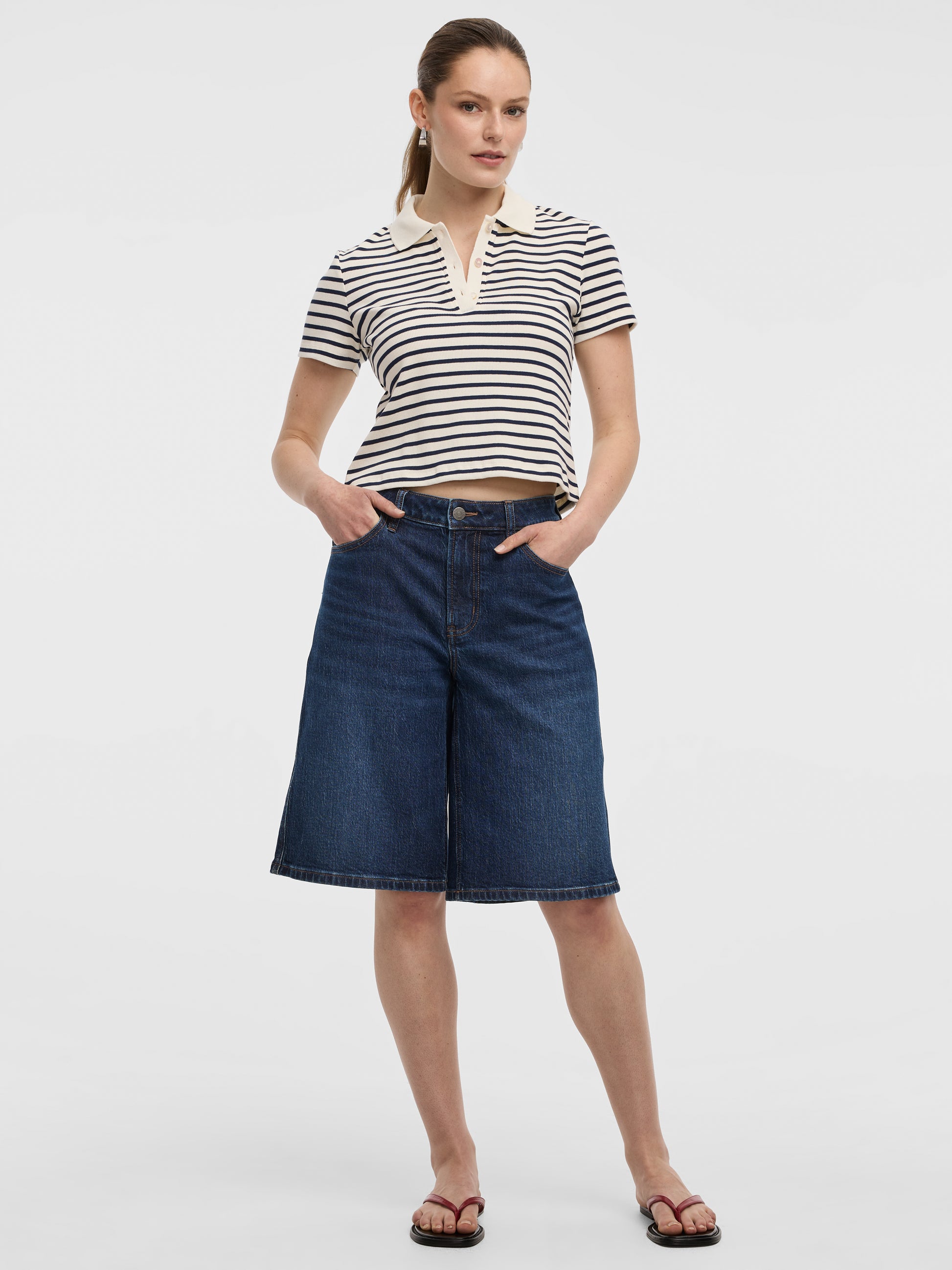 Striped Short-Sleeve Polo Sweater