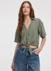 Short-Sleeve V-Neck Blouse with Self-Tie Closure